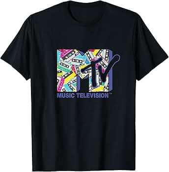 80s 企業　MTV MUSIC TELEVISION Tシャツ Tee Luv Men's Retro 80s MTV Palm Tree Logo Shirt, Black, S