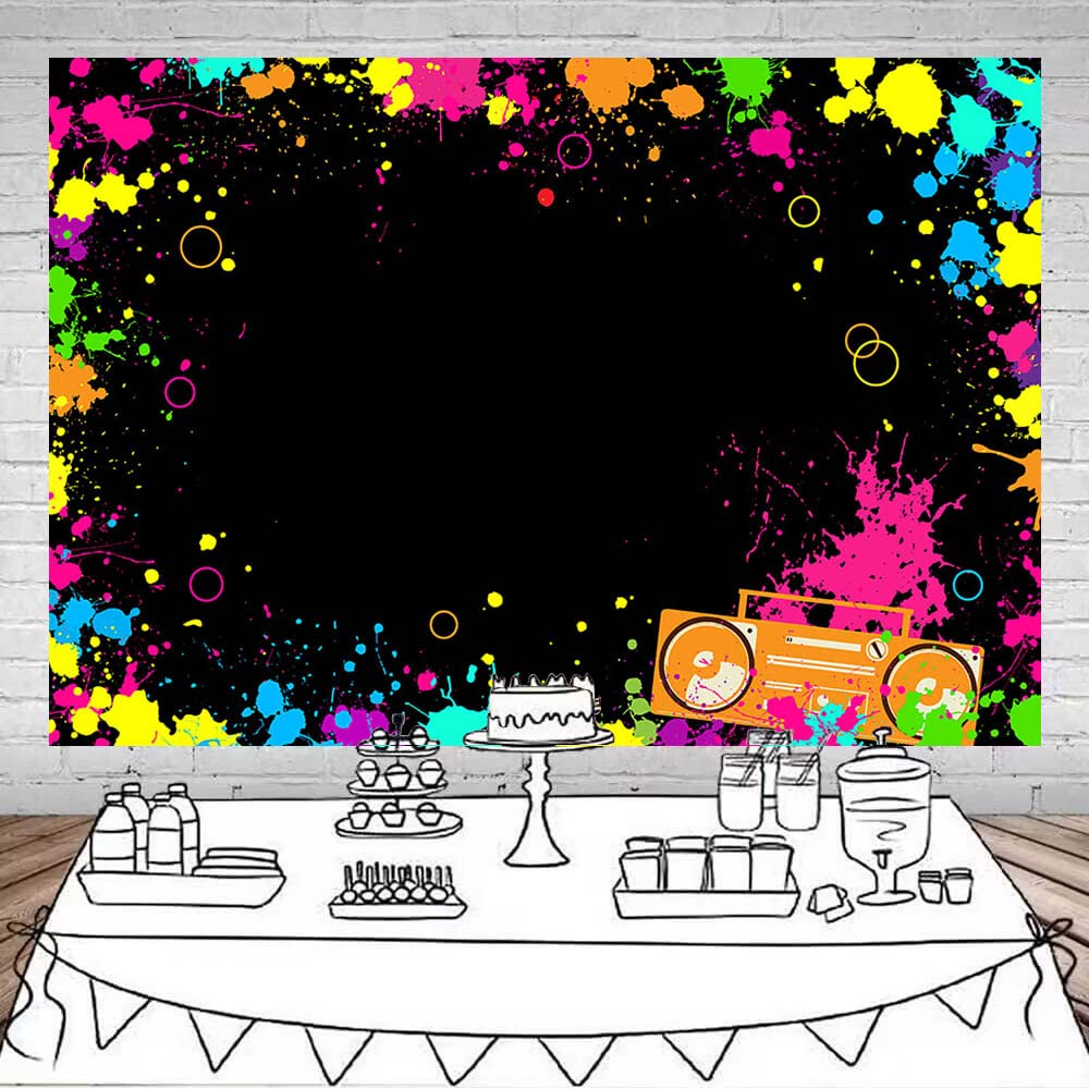 Avezano Świecące neonowe tło na imprezę Let's Glow Splatter graffiti czarne światło fotografia tło świecące w ciemności tło dla neonowego tematu dekoracje urodzinowe (3 x 2 m)