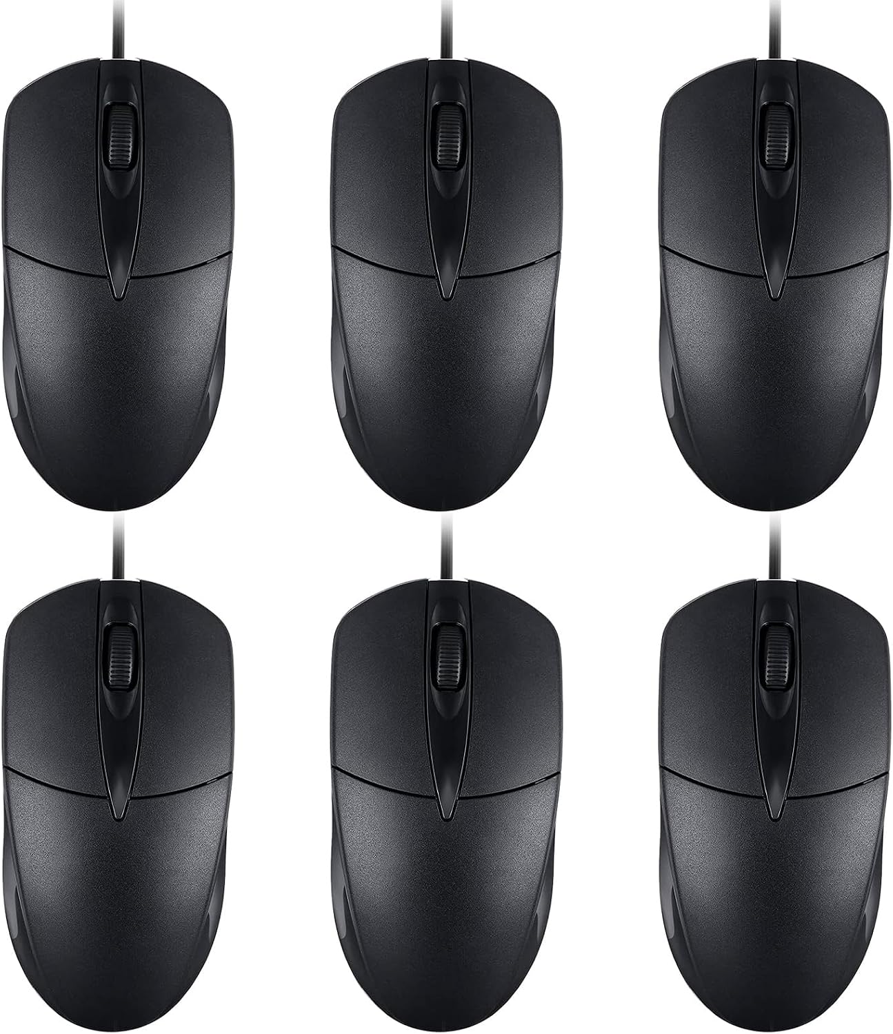 6 Pack Wired USB Silent Computer Mouse Bulk, 3 Button 1000 DPI Corded Mice for Laptop Desktop Home Office School Lab PC Gaming