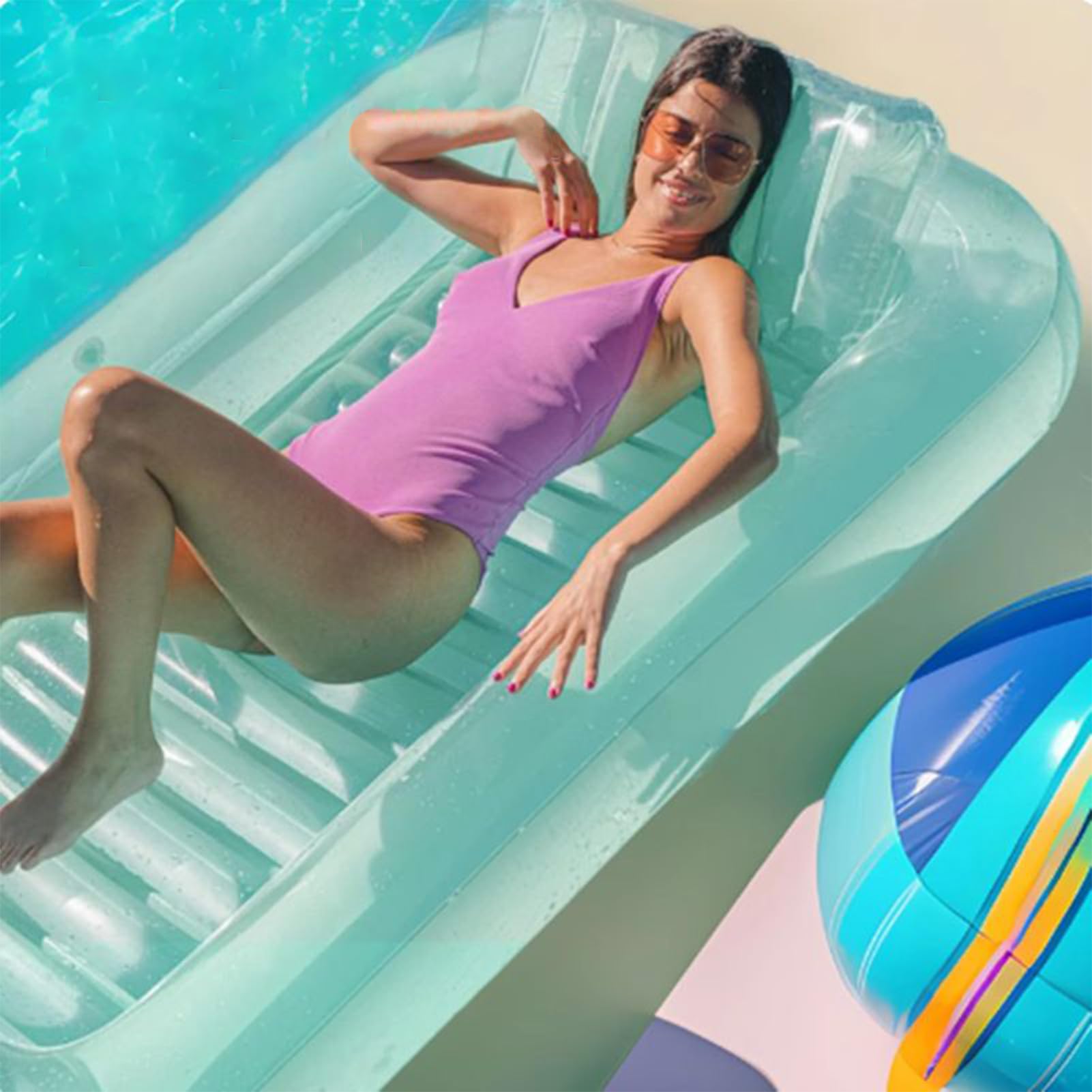 Pool-Rafts-Liege für Erwachsene – klappbares Stuhlbett, verdickte verstellbare Kopfstütze, schwimmende Entspannungsausrüstung, Wasser-Freizeitzubehör | Familienreisen, Camping, Urlaub, Sommerparty, Po