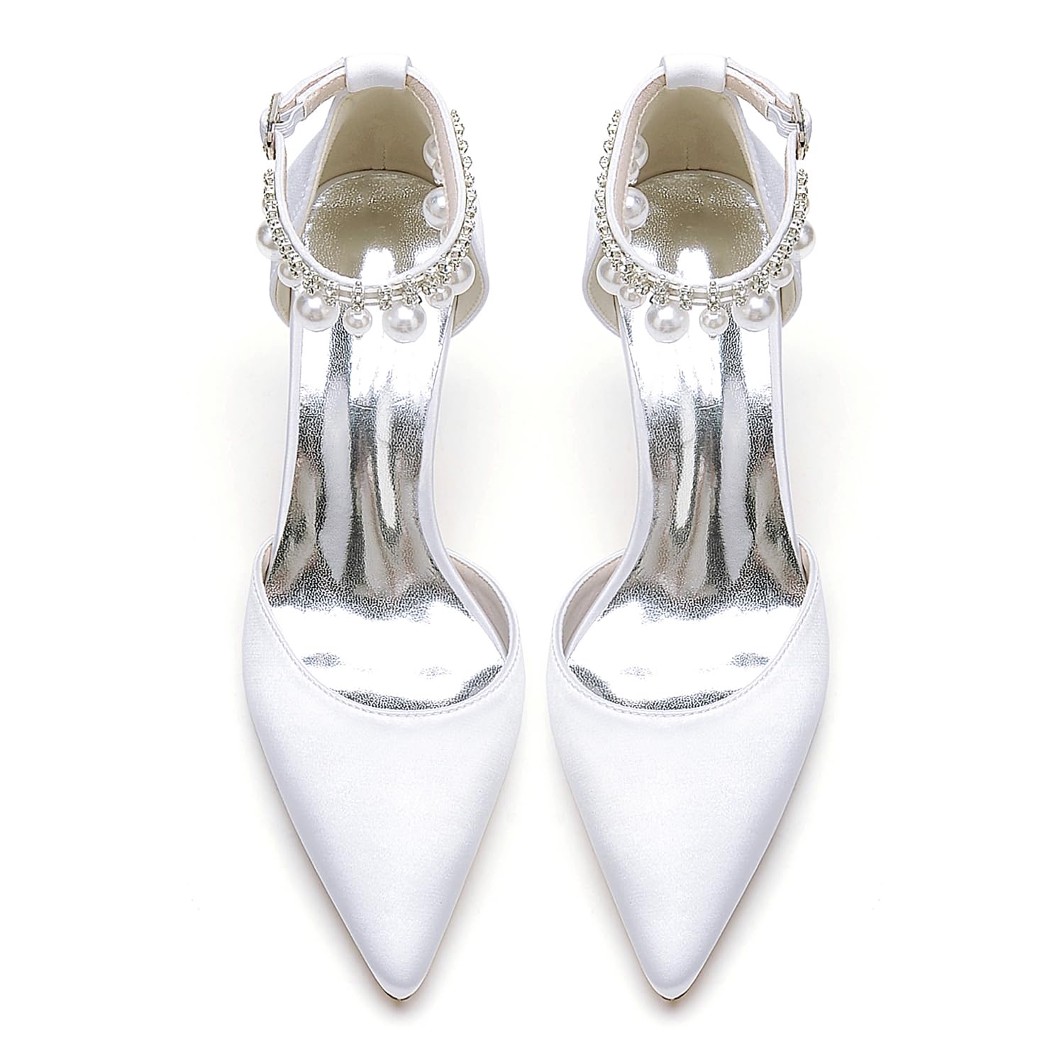 Scarpe con Tacco Alto con Cinturino alla Caviglia Décolleté Donna con a Punta Perle Sandali da Sposa Matrimonio per Feste