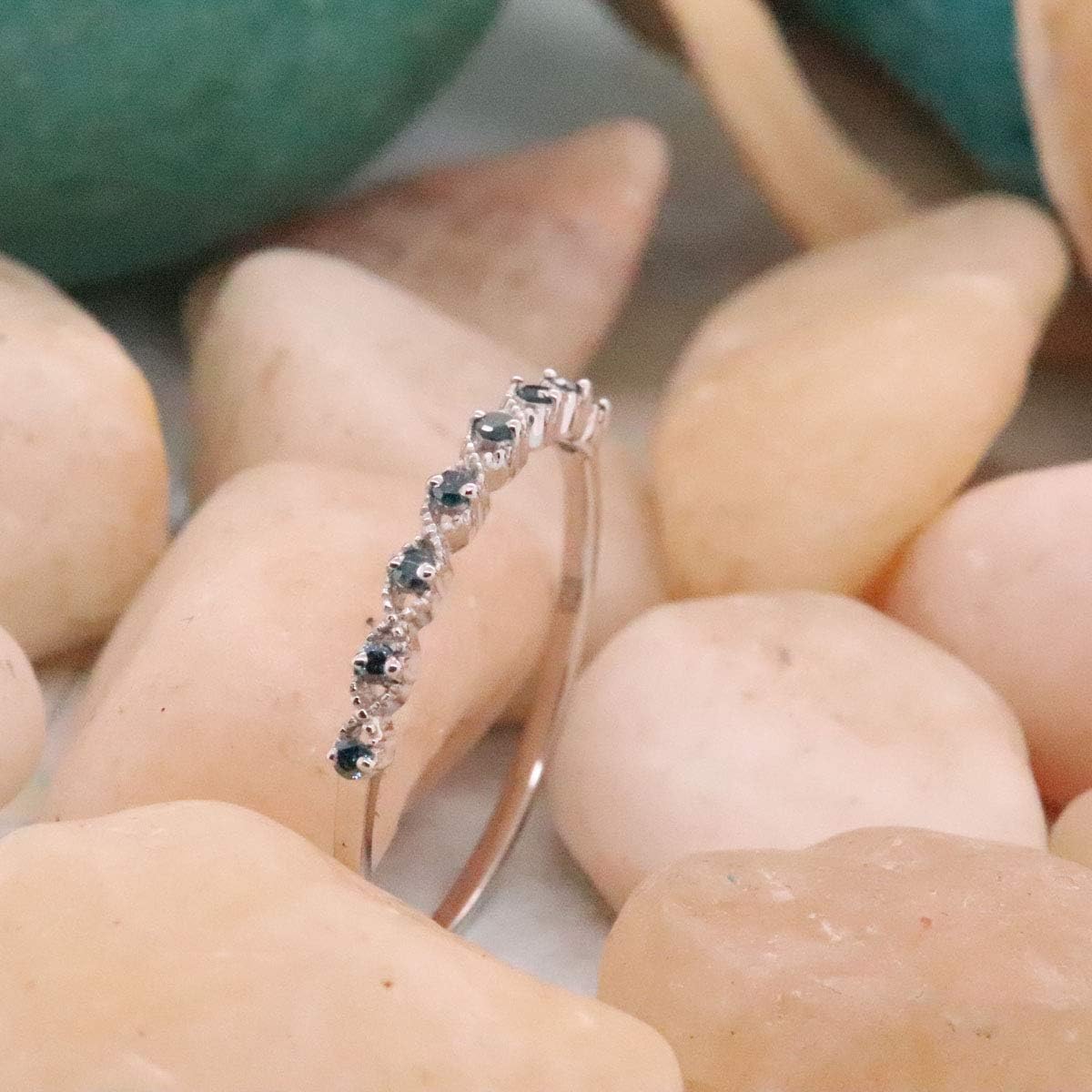 Dazzlingrock Collection 0.08 Ctw Round Blue Natural Diamond Ladies Anniversary Wedding Stackable Band Ring in 925 Sterling Silver