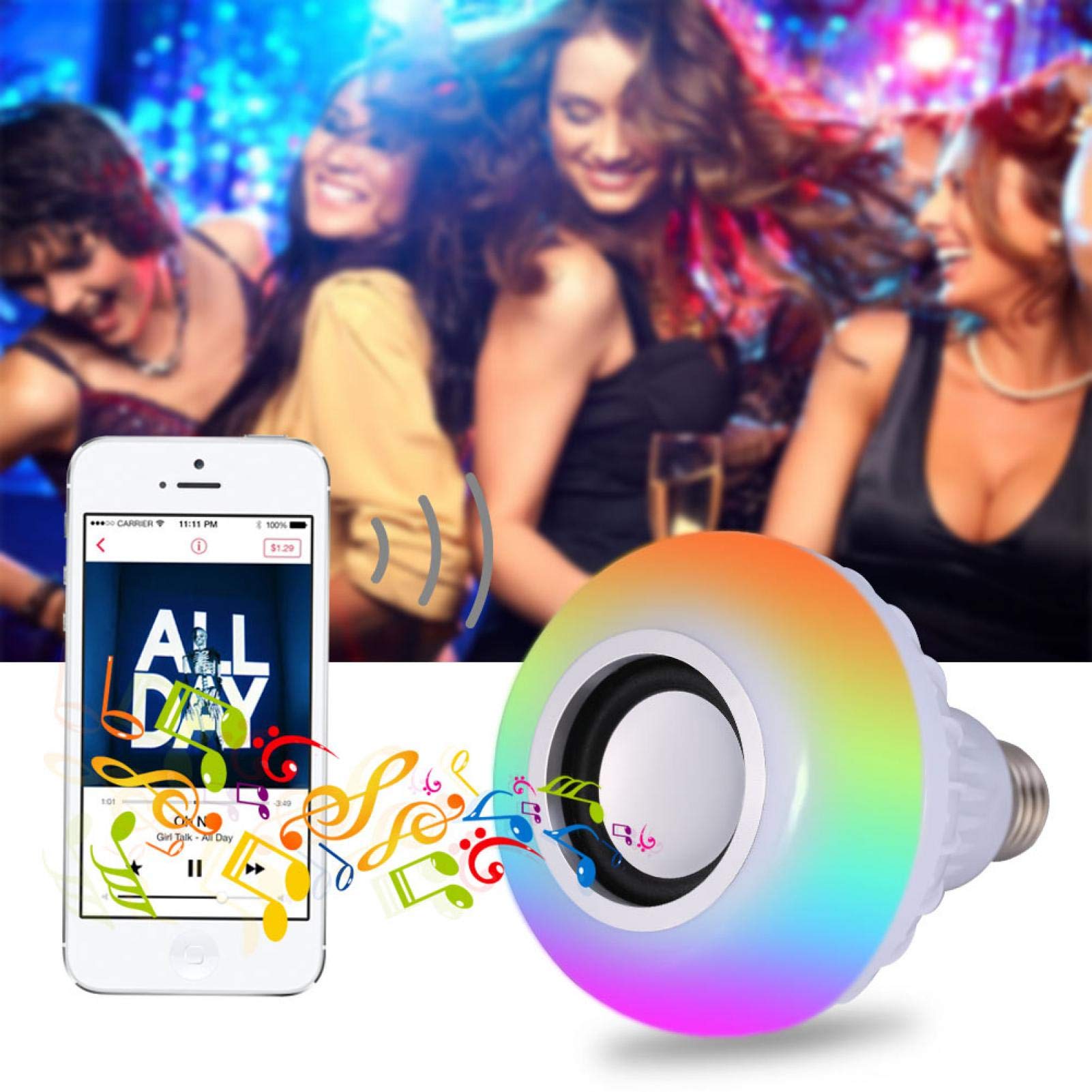 HERCHR Colour Changing Bulb E27 10W Dimmable with Bluetooth Speaker,Remote Control Smart Bulb Multicolor RGB Lightbulb Bulb Wireless Music Playing - Image 4