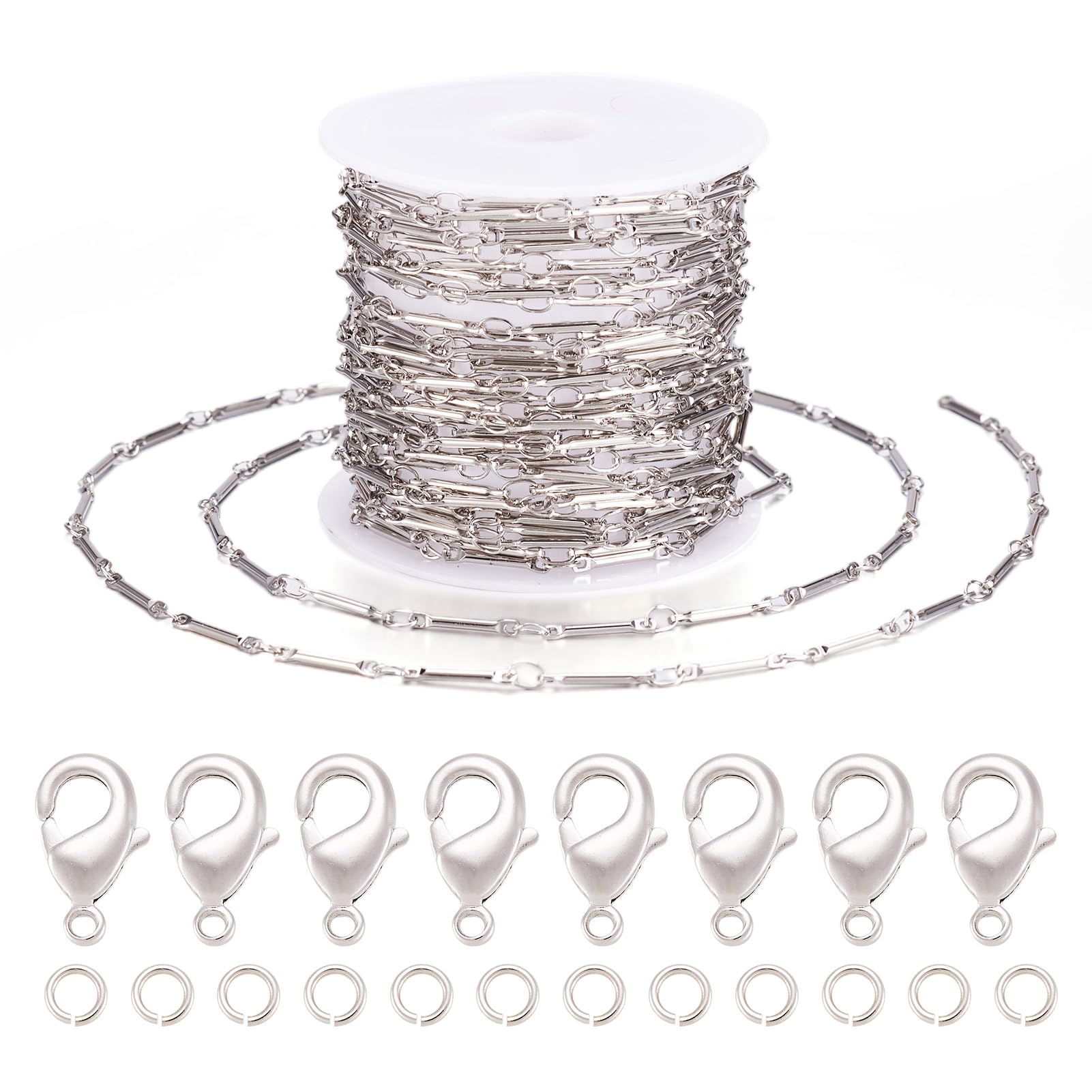 PandaHall 5m Brass Bar Link Chains Platinum Soldered Jewelry Extension Chains with Lobster Claw Clasps Jump Rings for DIY Bracelet Necklace Jewelry Making