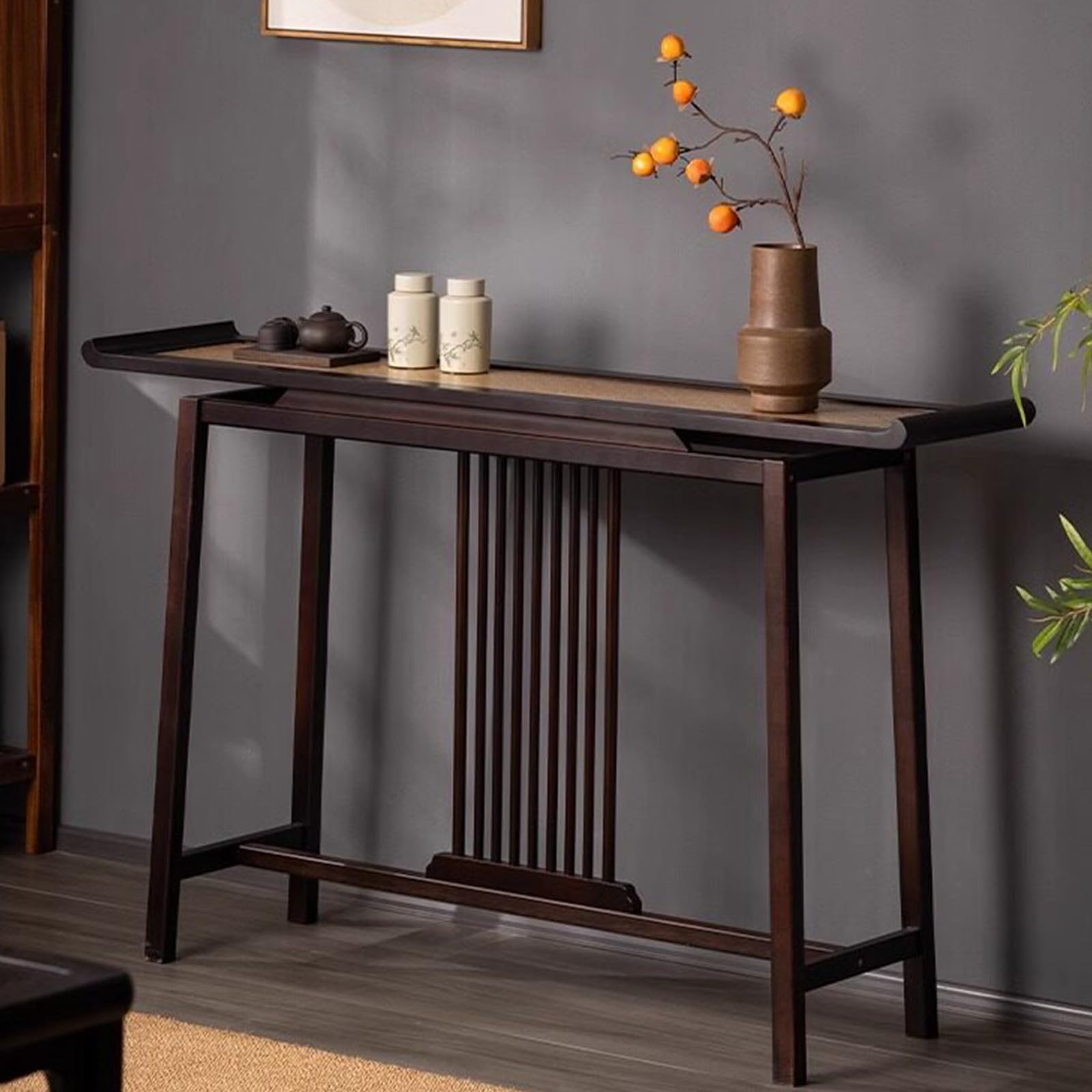 Tavolo consolle stretto – Tavolo da ingresso da 33 cm per corridoio, ingresso, atrio e soggiorno con superficie in rattan