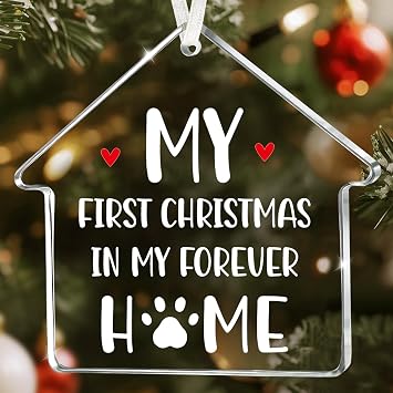 Christmas Ornament 2026 My First Christmas in My Forever Home Glass Ornament with Paw Print Funny Christmas Tree Decoration Gifts for Dog & Cat Owners, Pet Lovers Stocking Stuffer