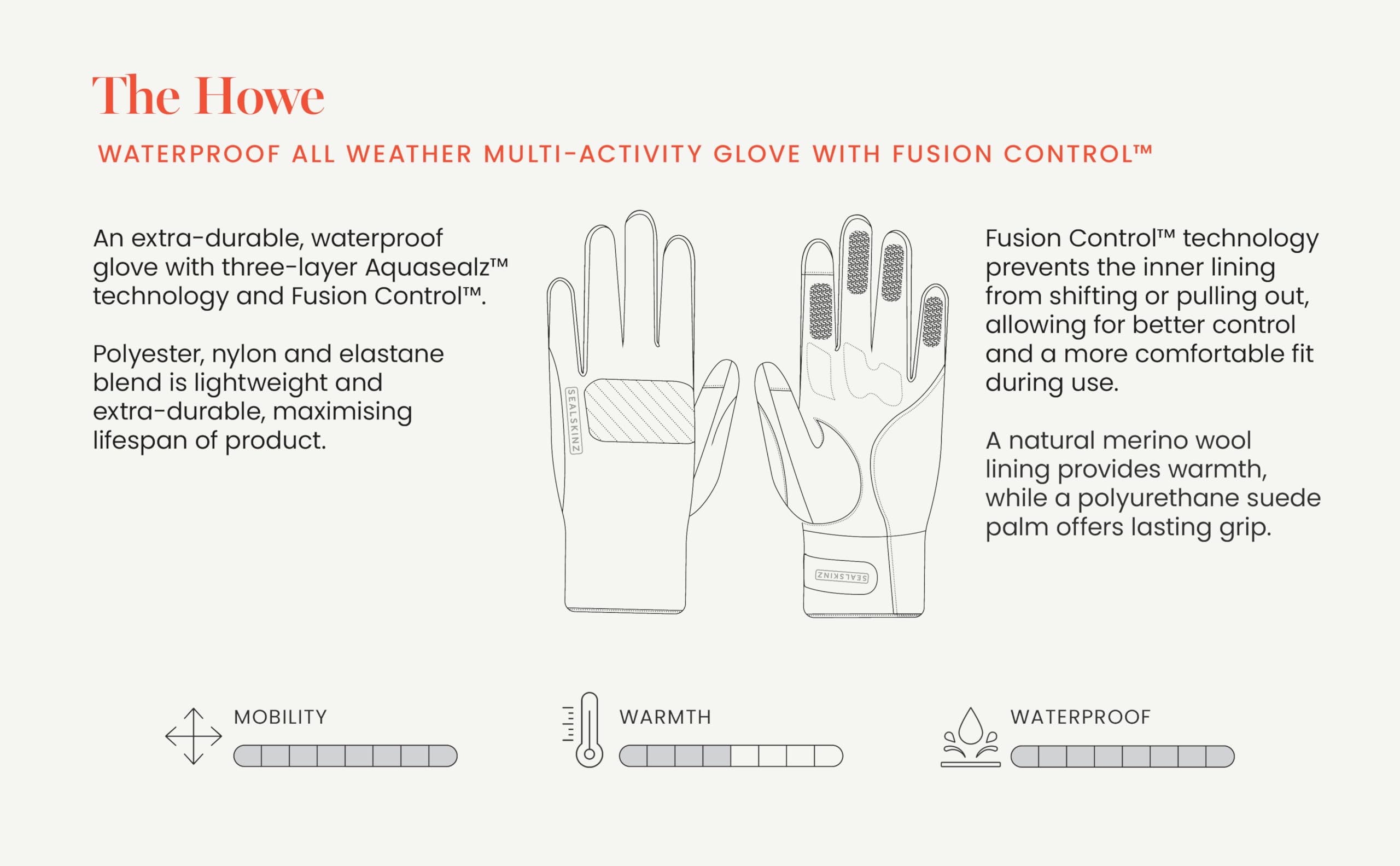 SEALSKINZ Howe | Guanti multiuso impermeabili per tutte le stagioni | Fusion Control | Nero XXL