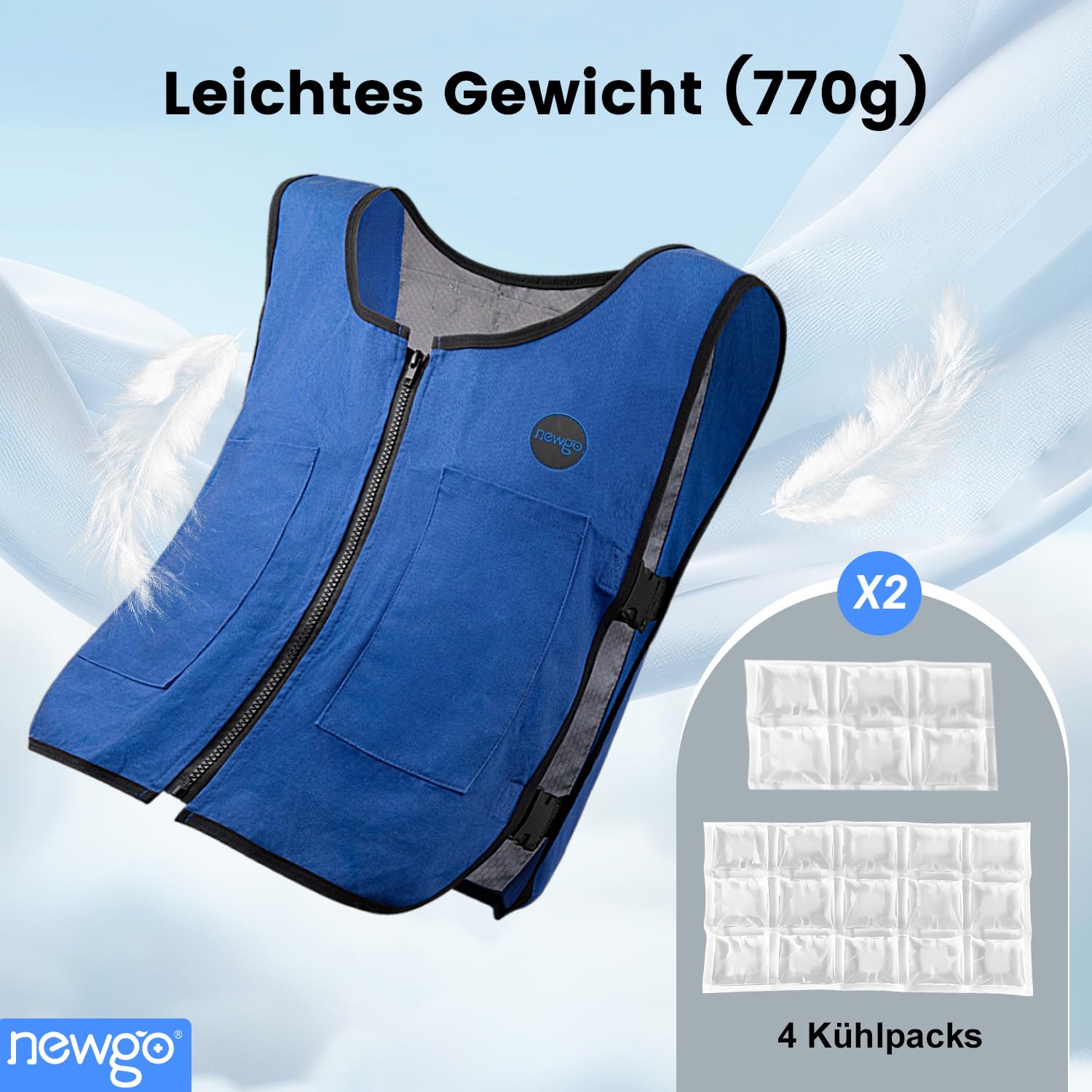 NEWGO Ice Vest, Schnell abkühlen im heißen Sommer, Verstellbare Kühlweste Herren im Sommer, Sofort Kühlende Draussen Damen Arbeitskleidung mit Tasche, Wärmeableitung Cooling Kühlweste für Menschen