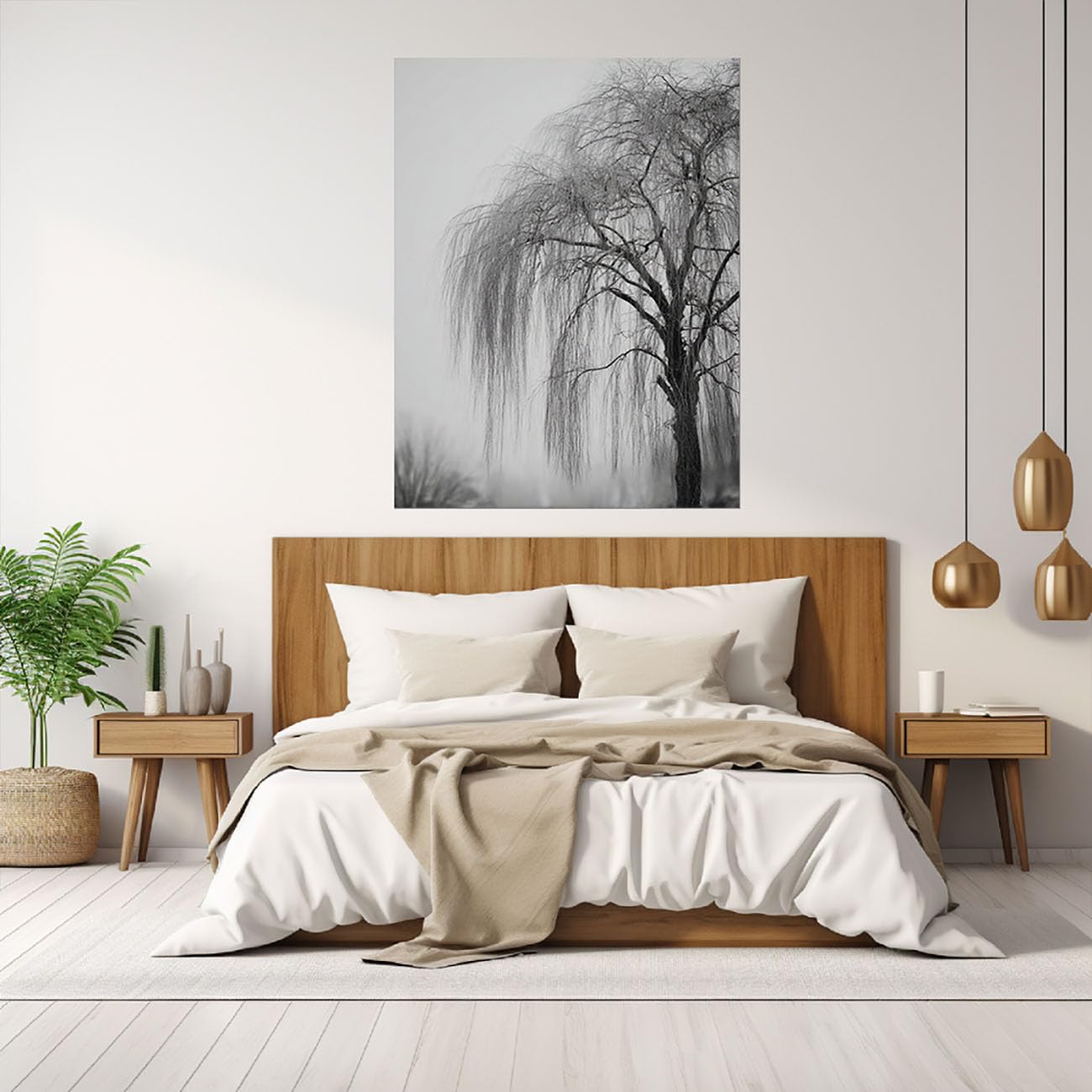 WIKEO Arbre de la vie abstrait tableaux Paysage d’arbre rétro Moderne Salon & Chambre Poster - Photos de plantes Peinture Murale Nature Tableau(gris)-80x120cm Sans cadre