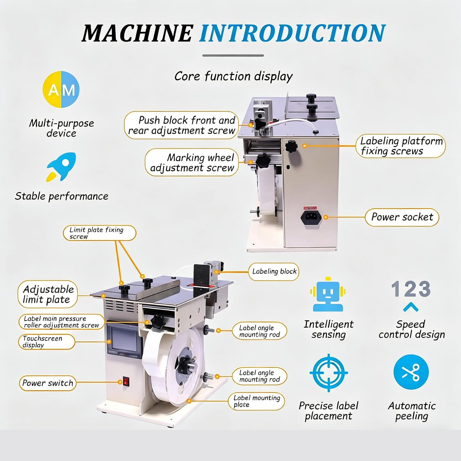 Etichettatrice automatica ad angolo retto con velocità regolabile, etichettatrice angolare touch screen da 200 W per bottiglie - Pelabile a 90°