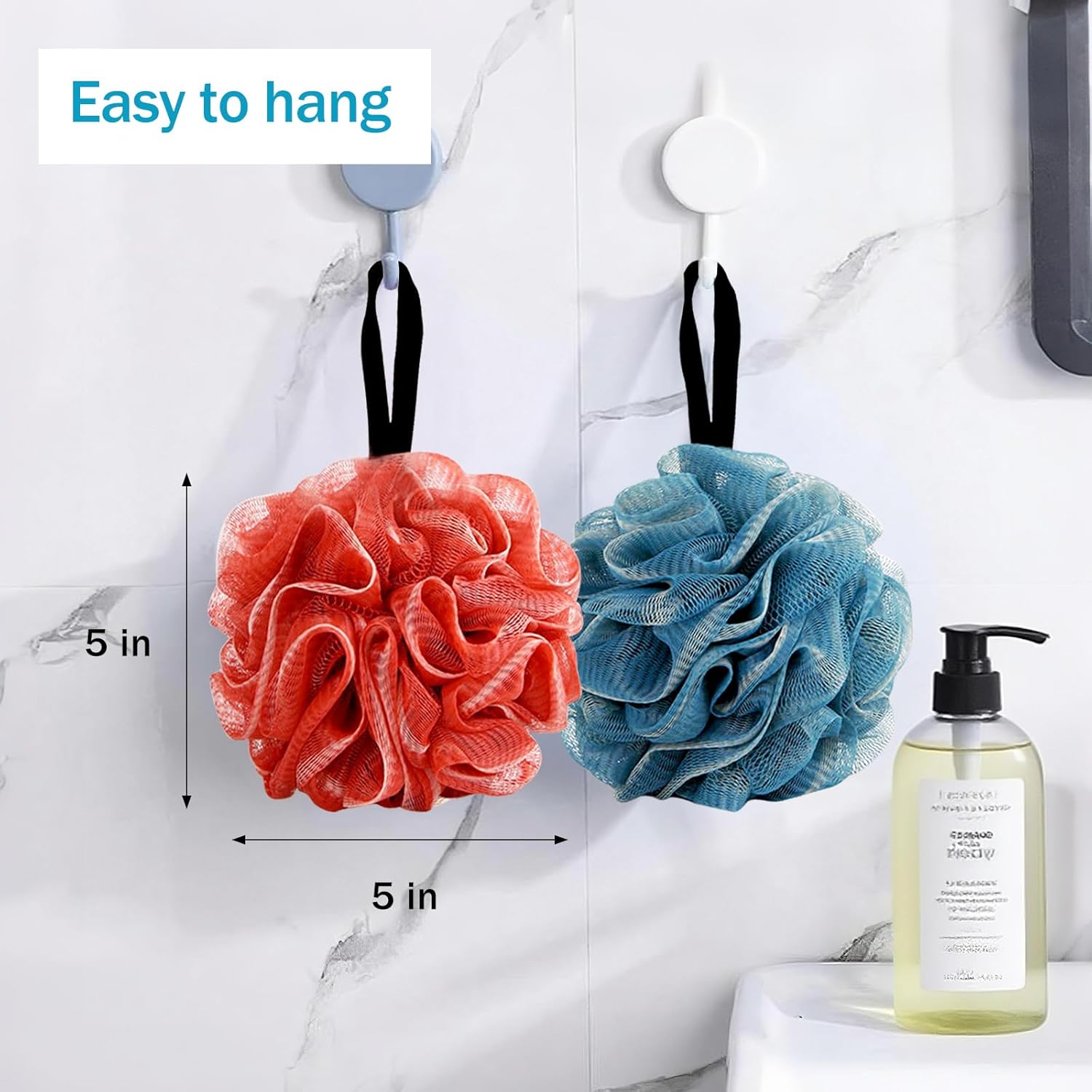 Shower Gel, Loofah Sponge Bag, Body Scrub, Exfoliating Shower Gel, Sponge, Men's and Women's Shower Accessories, Cleaning Tools (2 Pieces Red,Green) - Image 6