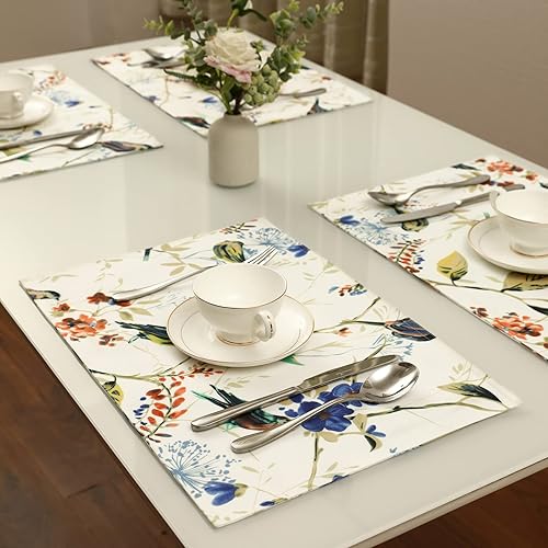 Miniatura 3 de VOGOL Juego de 4 manteles individuales de tela azul y blanco, decorativos, resistentes a las manchas, lavables, para mesa de comedor, 13 x 19