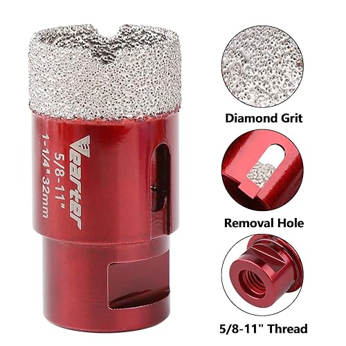 Miniatura 3 de Vearter Broca de núcleo de diamante seco, 1-14 pulgadas (1.260 in) con sierra de orificio de diámetro de 58 pulgadas a 11 hilos para baldosas de