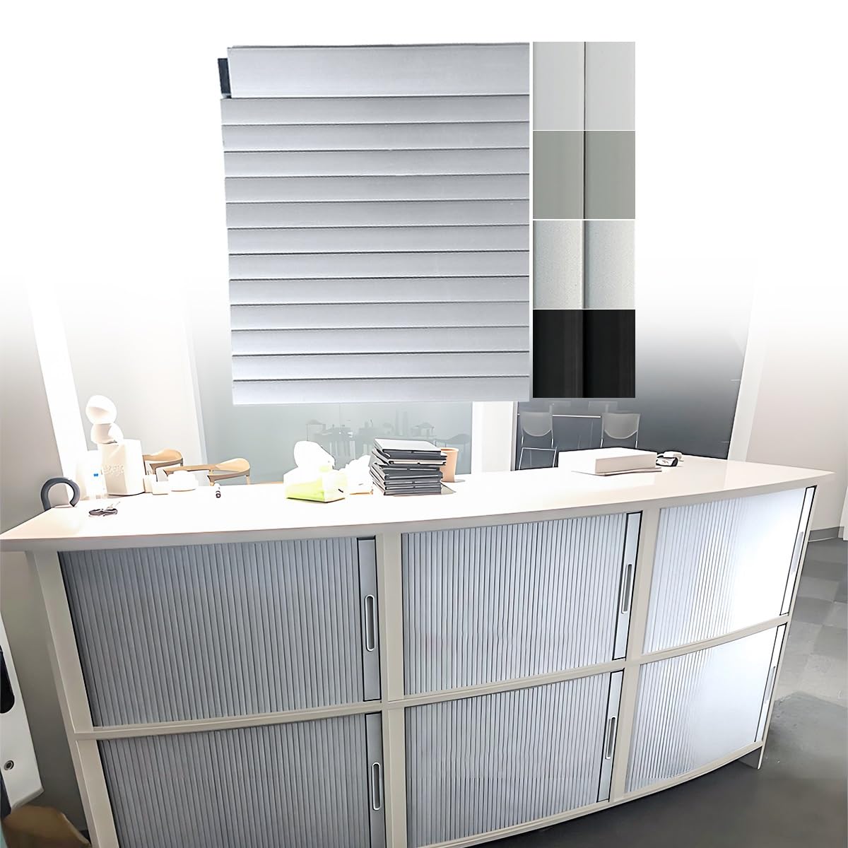 Roll Up Cabinet Doors, Folding Closet Door Replacement with Handle, Customizable ABS Kitchen Sliding Rolling Shutter Doors with Assembly Hardware, Easy to Install, W*H_80x110cm (31.5x43.3), Silver