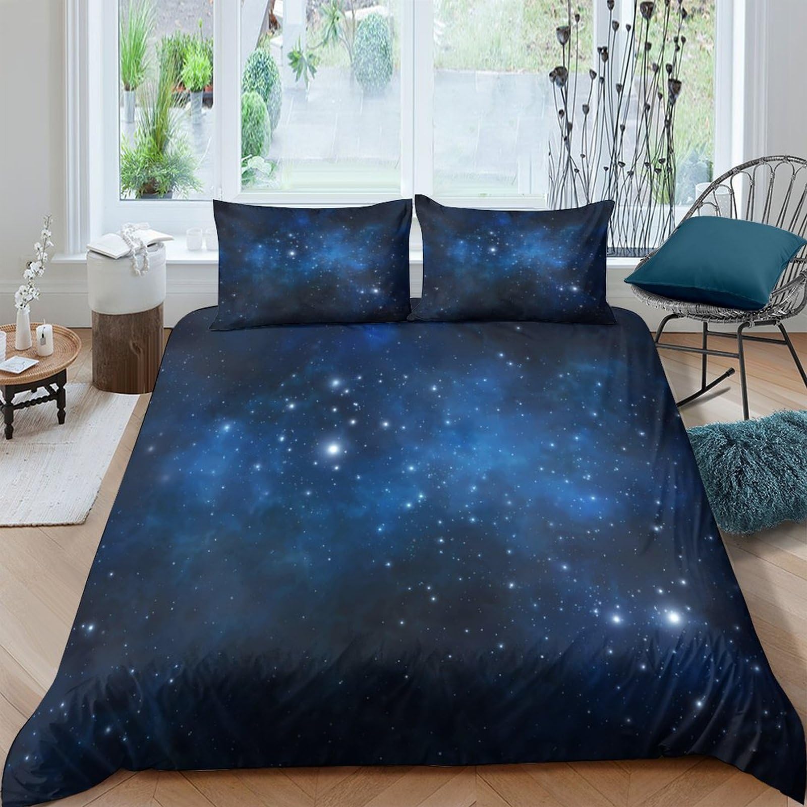GPLZQXKJNH 3D Printed Galaxy Starry Sky Duvet Cover Microfiber Soft Breathable Cosmic Nebula Bedding Set with 2 Pillowcases for Bedroom Single（135x200cm）