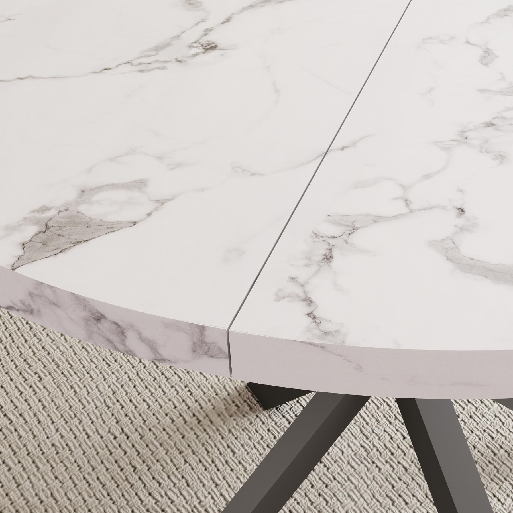 GrandCA HOME Table de Salle à Manger Ronde avec Plateau Effet Marbre Moderne, Table de Cuisine avec Quatre Pieds en Métal, pour Salle à Manger, Salon,Blanc + BKL