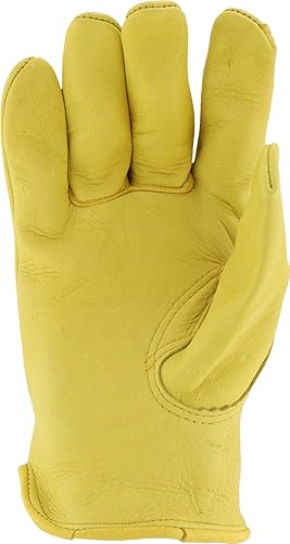 Miniatura 9 de West Chester 85040 Guantes de cuero de ciervo de grano para conductor, dorados, guantes de trabajo pequeños con muñeca elástica fruncida, pulgar