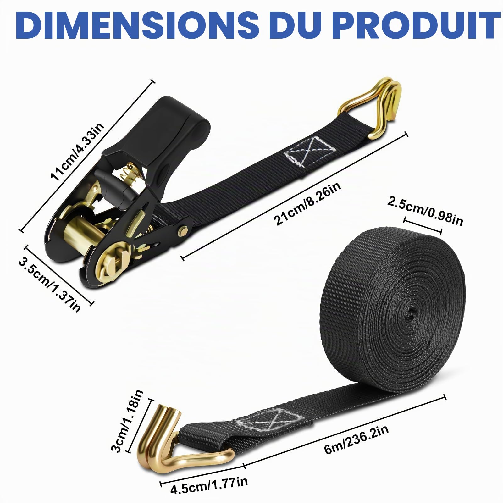 Sangle a Cliquet, 4 Pièces Sangles D'arrimage, 6M x 25MM Sangles à Cliquer, Sangle Arrimage avec Cliquet, pour Moto, Remorque, Camion, Transport de Matériel, Déménagement, Bagage et Camping | Sangle à cliquet avec crochet pour moto, voiture, remorque, tra