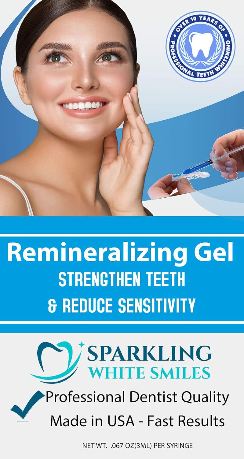 4 Syringes Remineralization Gel with 4 Custom Teeth Trays - Strengthens Enamel - Reduces Sensitivity - Remineralizes and Desensitizes - Great for After Teeth Whitening