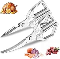 SHAWZK 2-Pack Heavy Duty Stainless Steel Kitchen Scissors - Sharp Poultry Shears for Meat, Chicken Bones, Turkey, Dishwasher Safe