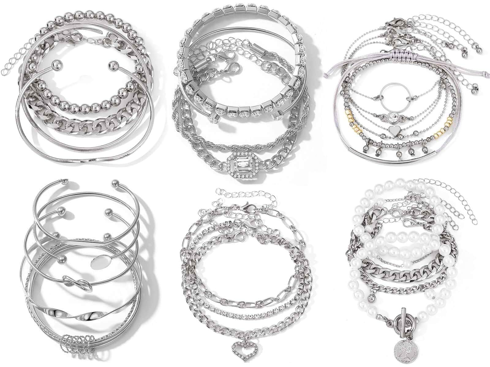 IFKM 6 PACK (24 PCS) Boho Gold Chain Bracelets Set for Women, 14K Gold Plated Multiple Layered Stackable Open Cuff Wrap Bangle Adjustable Link Italian Cuban Jewelry for Women Gift