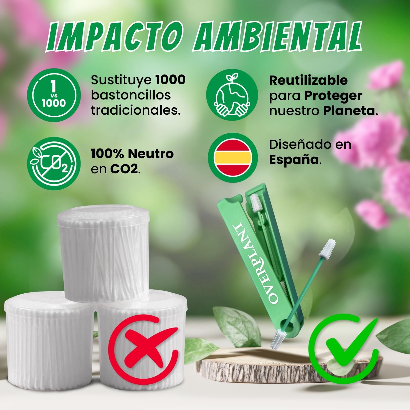 Bastoncillo Oídos Reutilizable OVERPLANT® | Hisopo Algodón Silicona | Alternativa Sostenible | Cero Residuos & Fácil de Limpiar | Q-Tips Reutilizables | Limpieza de Oídos | Incluye Estuche Viaje