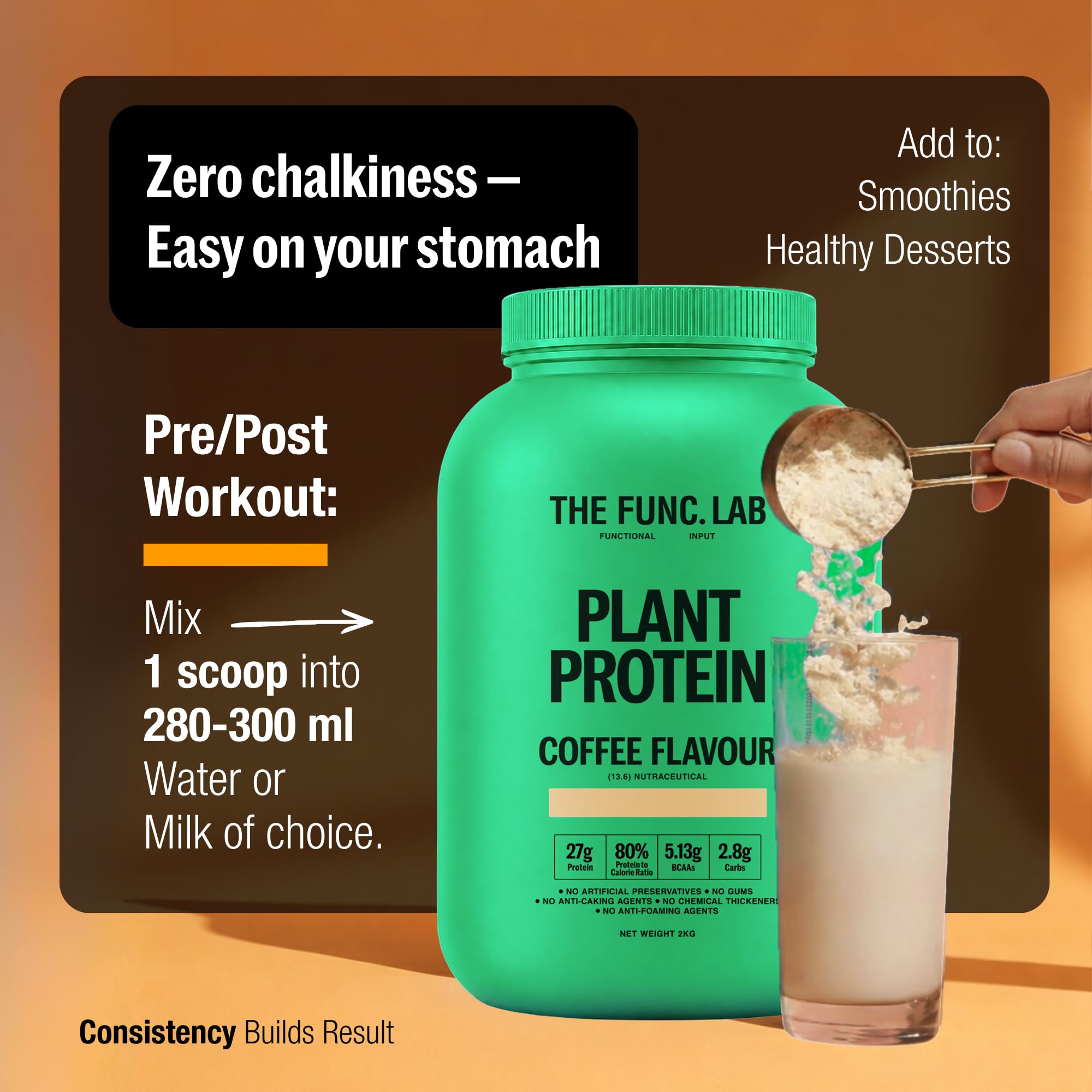 The Func. Lab Plant Protein for Men and Women – Coffee | 2 kg | 27g Protein per Scoop | Pea and Rice Blend | Vegan, Sugar‑Free | Gut Friendly, Vegetarian — Amazon image 6