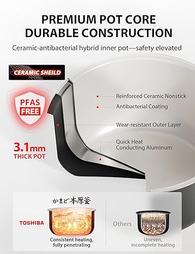 Miniatura 7 de TOSHIBA Umami - Olla arrocera inteligente de 5.5 tazas sin cocinar, lógica difusa, funciones 15 en 1, pantalla digital, temporizador de retardo,
