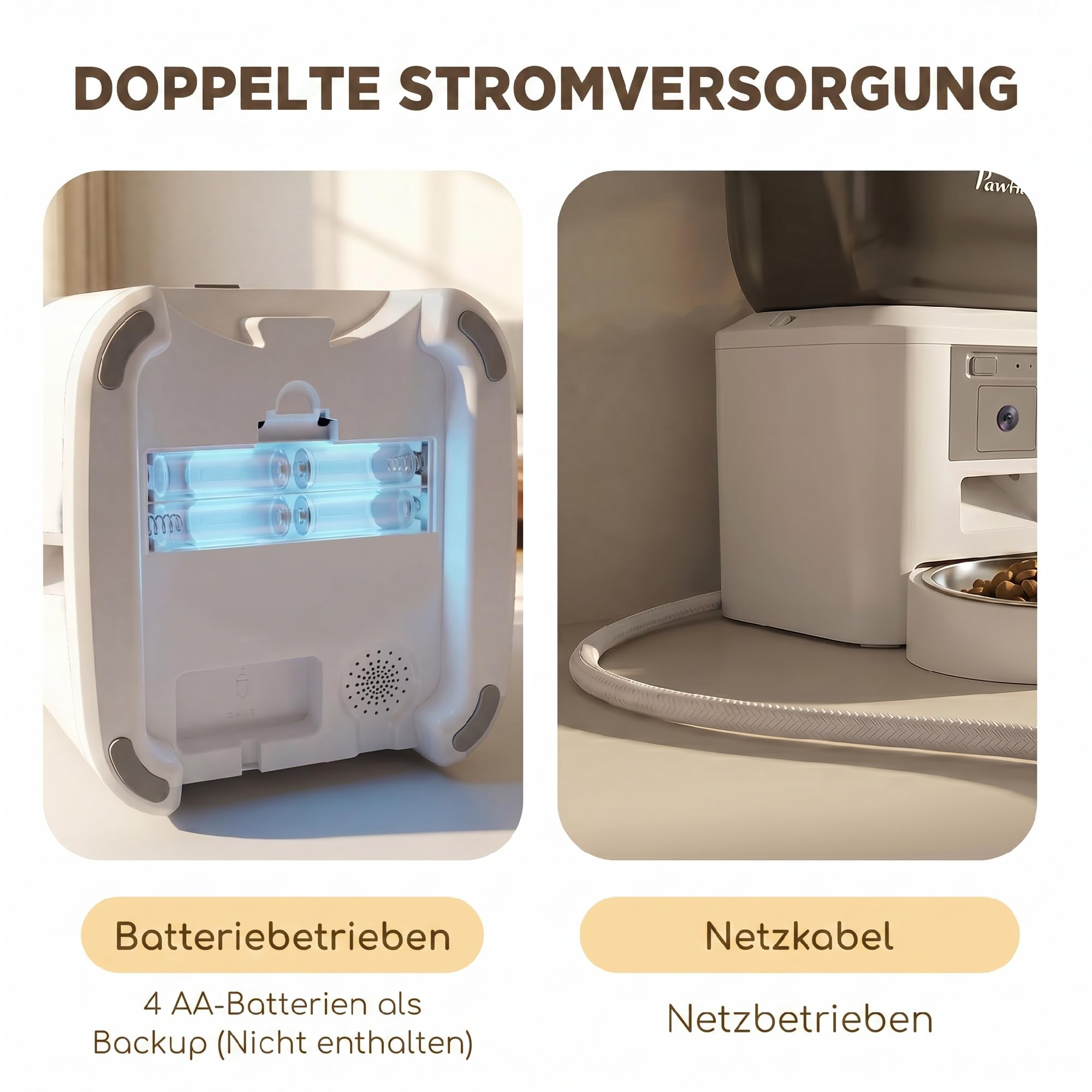 PawHut Karmnik dla kotów, 2,4 G WiFi, 4 l karma dla kotów, automat z kamerą, sterowanie aplikacją, noktowizor, 1-10 posiłków dziennie, dwukierunkowe audio, dozownik karmy dla kotów i psów