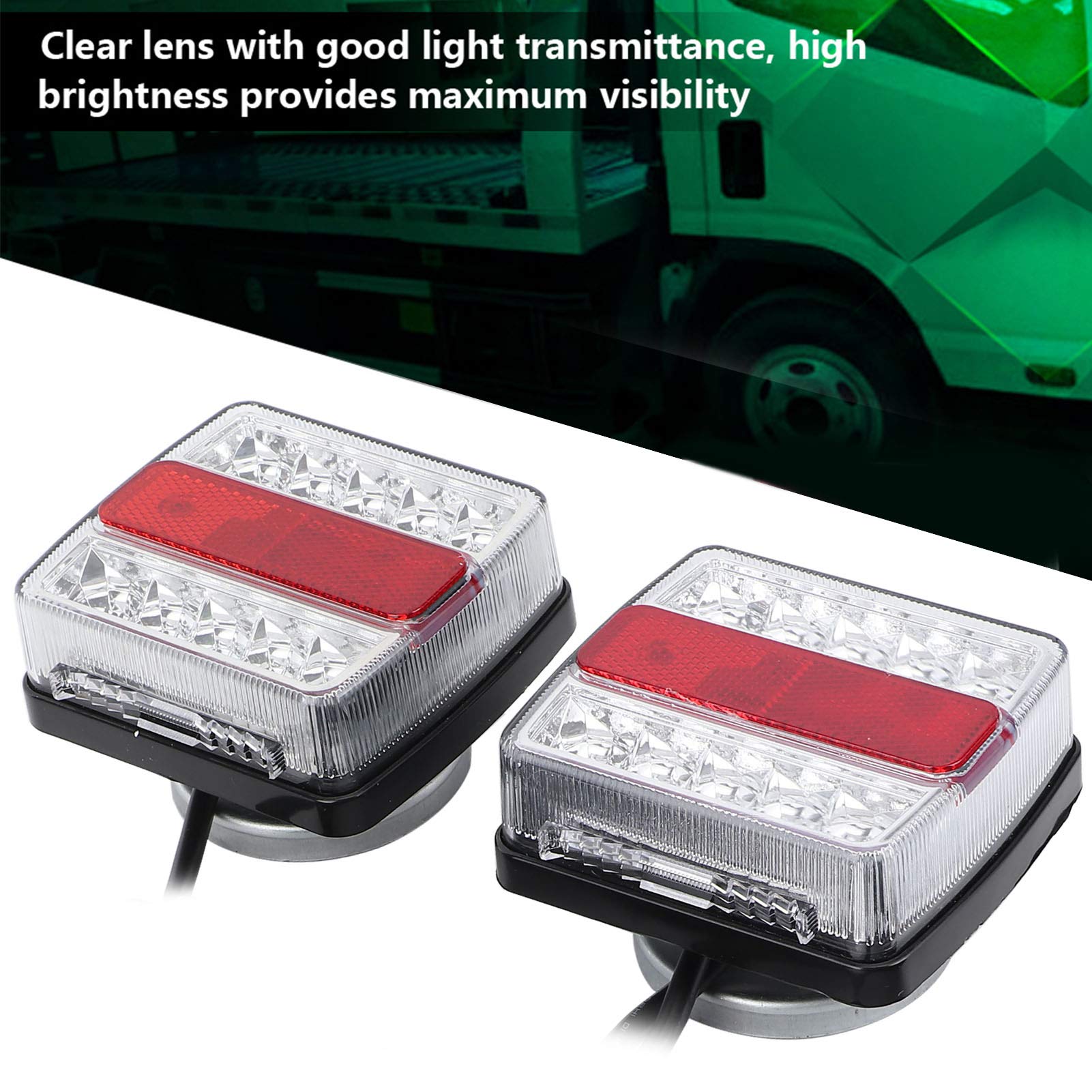 Tbest Magnetyczna Tablica Oświetleniowa Przyczepy Lampa Tylna LED Światło Tylne Przyczepy Tylna Lampa Tablicy Rejestracyjnej 16 Diod LED 12 V 7 Pinów 10 M Kabel Pozycja Hamulec