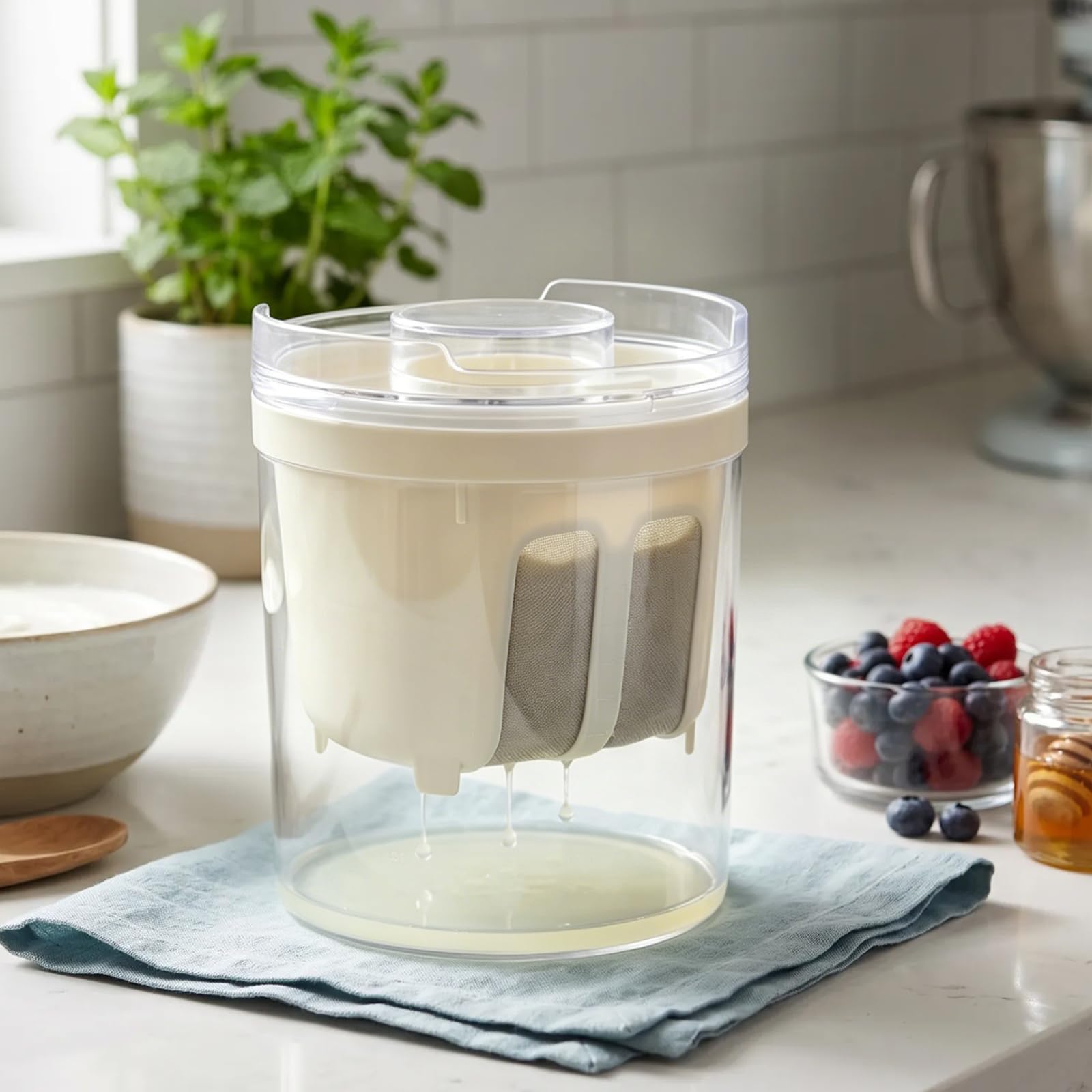 Coador de iogurte com filtro de aço inoxidável 304 de malha 80, máquina de iogurte grego