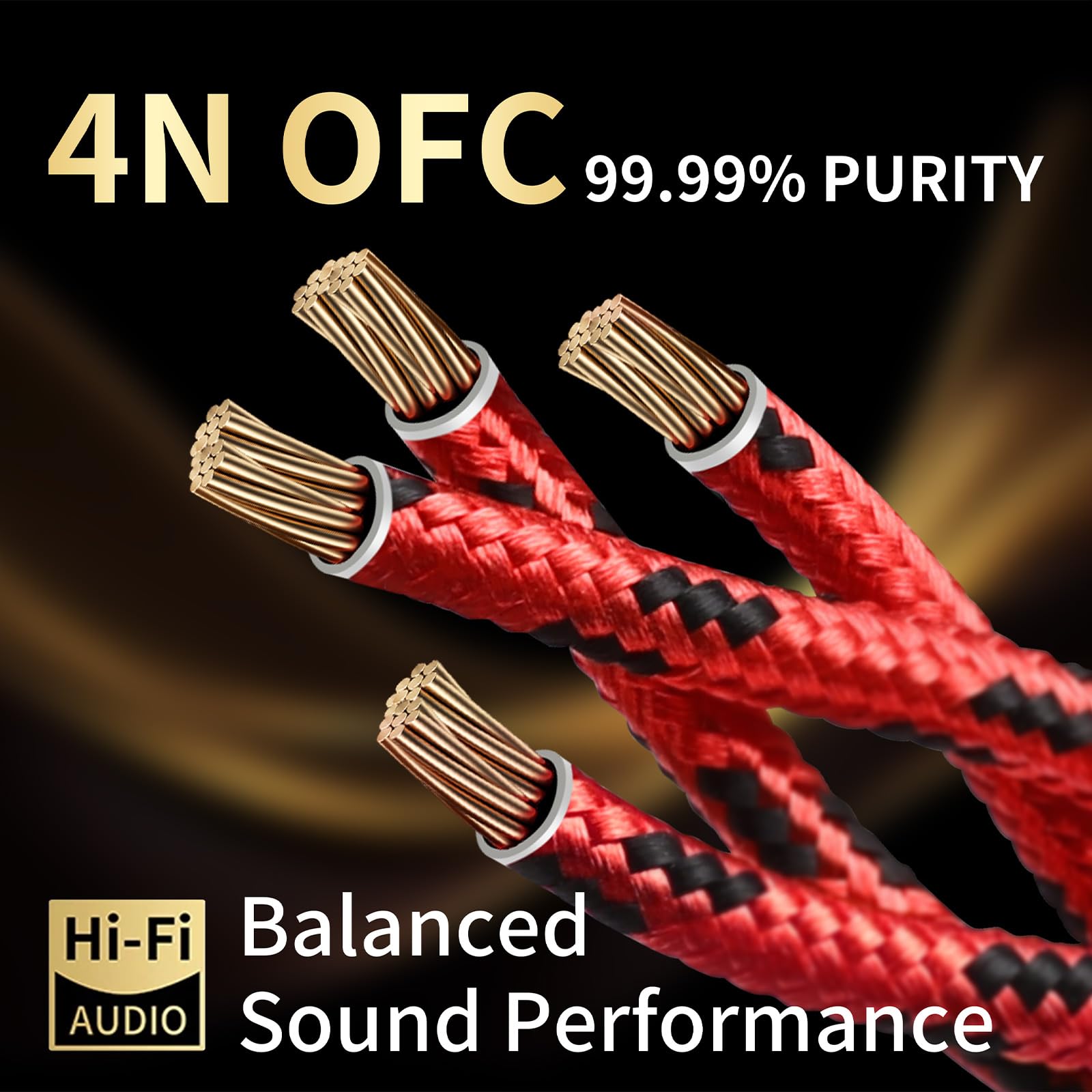 Cavo audio per altoparlanti HiFi audiophile 12AWG, nucleo OFC 4N, connettori a banana placcati oro 24 K con treccia di nylon; compatibile con amplificatori, altoparlanti, home theater e