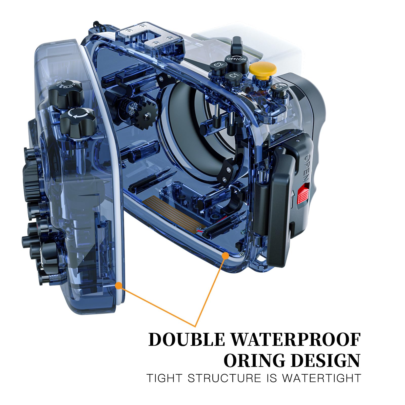 Custodia professionale subacquea per fotocamera, custodia impermeabile 60 m, compatibile con Sony A6000/A6300/A6500, guarnizione O-Ring, allarme perdite d'acqua, obiettivo 16-50 mm