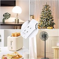 Vista 5 de SYCON Adaptador de pared de 4 tomas con interruptor de alimentación y luz nocturna, adaptador extensor de 2 clavijas con 4 tomas de corriente