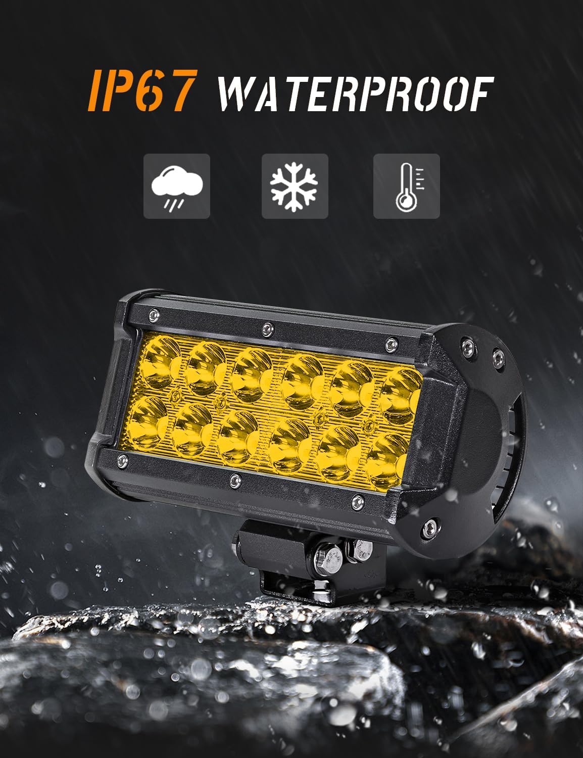 Chelhead 6.5 Inch Yellow Led Light Bar 36W Spot Led Driving Fog Lights Compatible with ATV UTV Boat
