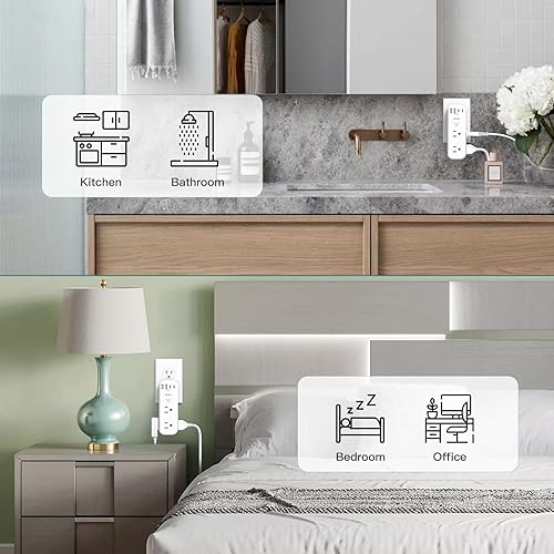 Miniatura 6 de Extensor de salida de pared con protector de sobretensiones, enchufe múltiple con enchufe giratorio, 6 salidas de CA, 4 puertos USB (2 USB C),