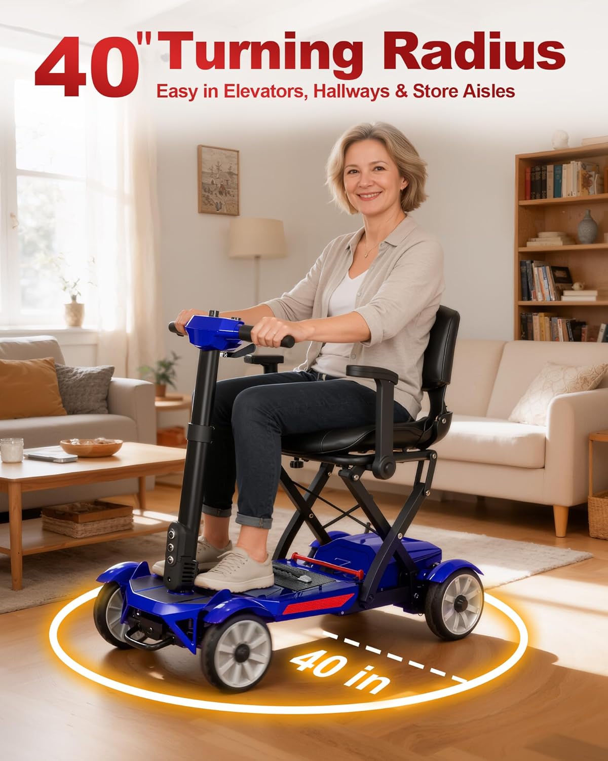 M4 12/20Miles Lightweight(52lbs) 4-Wheel Mobility Scooter for Adults & Seniors - 40" Turning Radius&300LBS Max Load Mobility Scooter with 12/20AH Lithium Battery,1-Second One-Hand Manual Fold