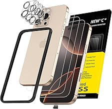 NEW'C 3x for iPhone 16 Pro Max Screen Protector (6.9 inches)+ 3x Camera Lens Protector, Sensor Protection, Case Friendly Tempered Glass Film + Dust Plug- Easy installation tool include