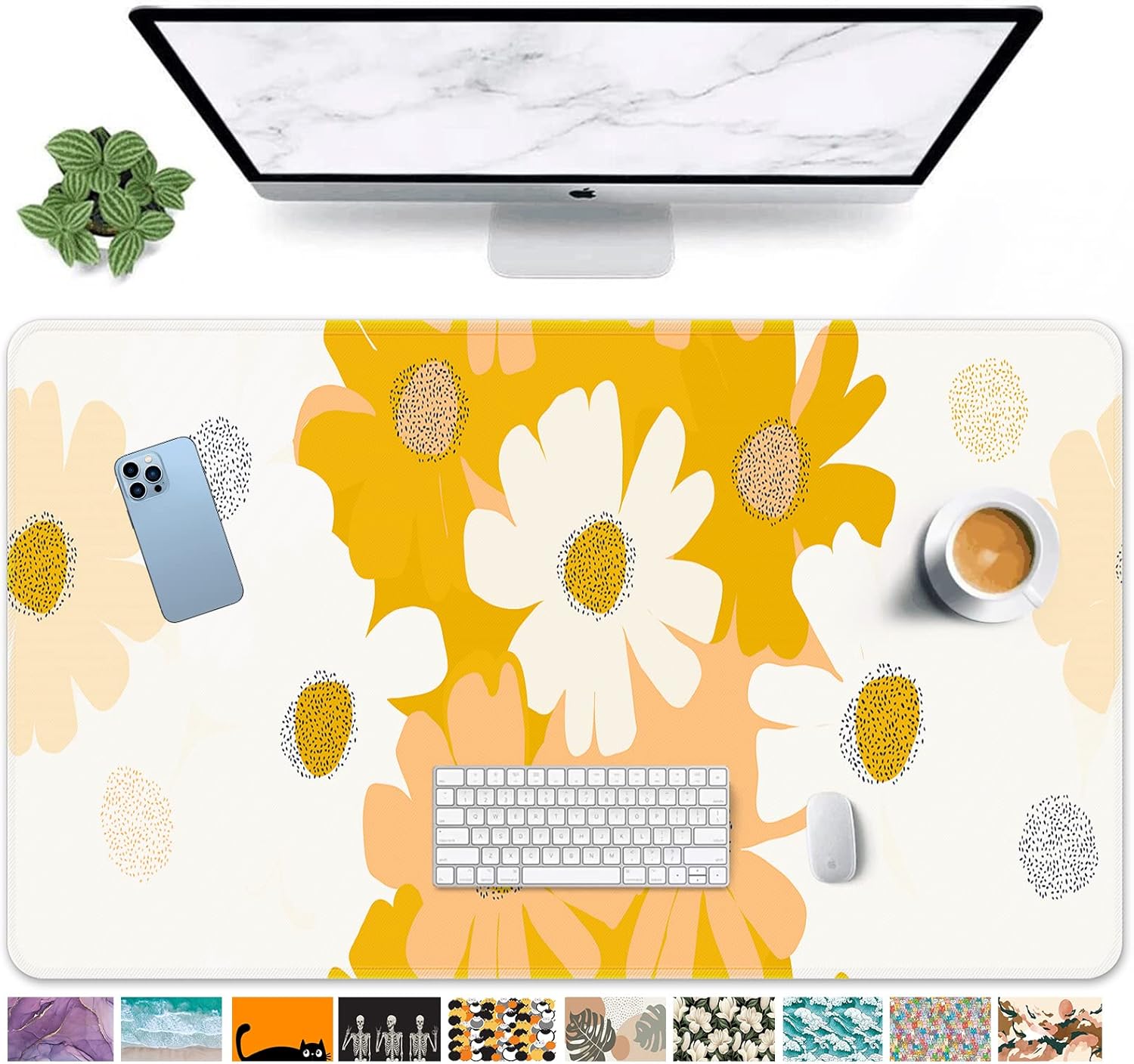 Large Gaming Mouse Pad Yellow Simple Flower NonSlip Desk