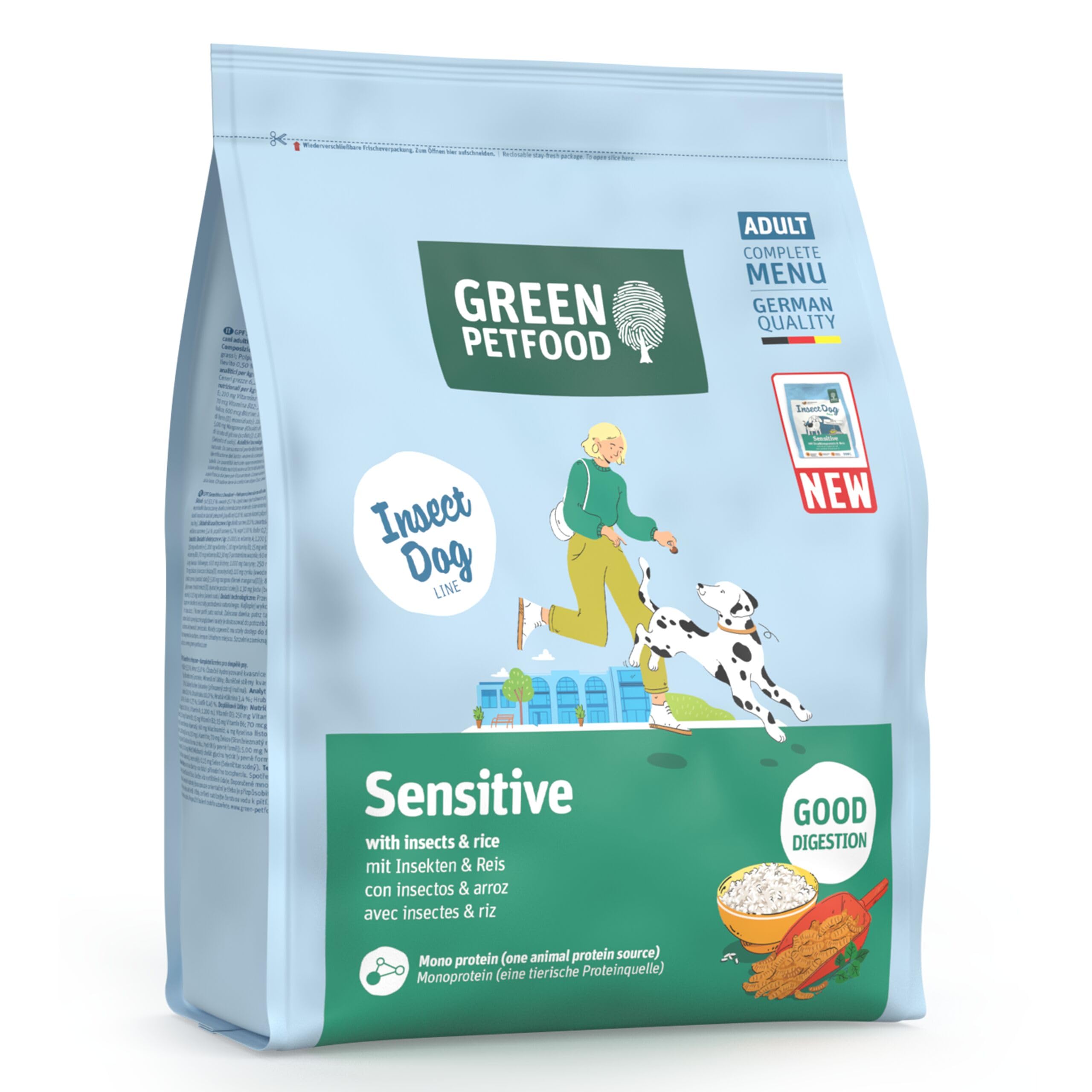 Green Petfood Sensitive with insects & rice complete dog food | Insect single animal protein | Gluten-free | All breeds | For digestion issues | 0.9kg