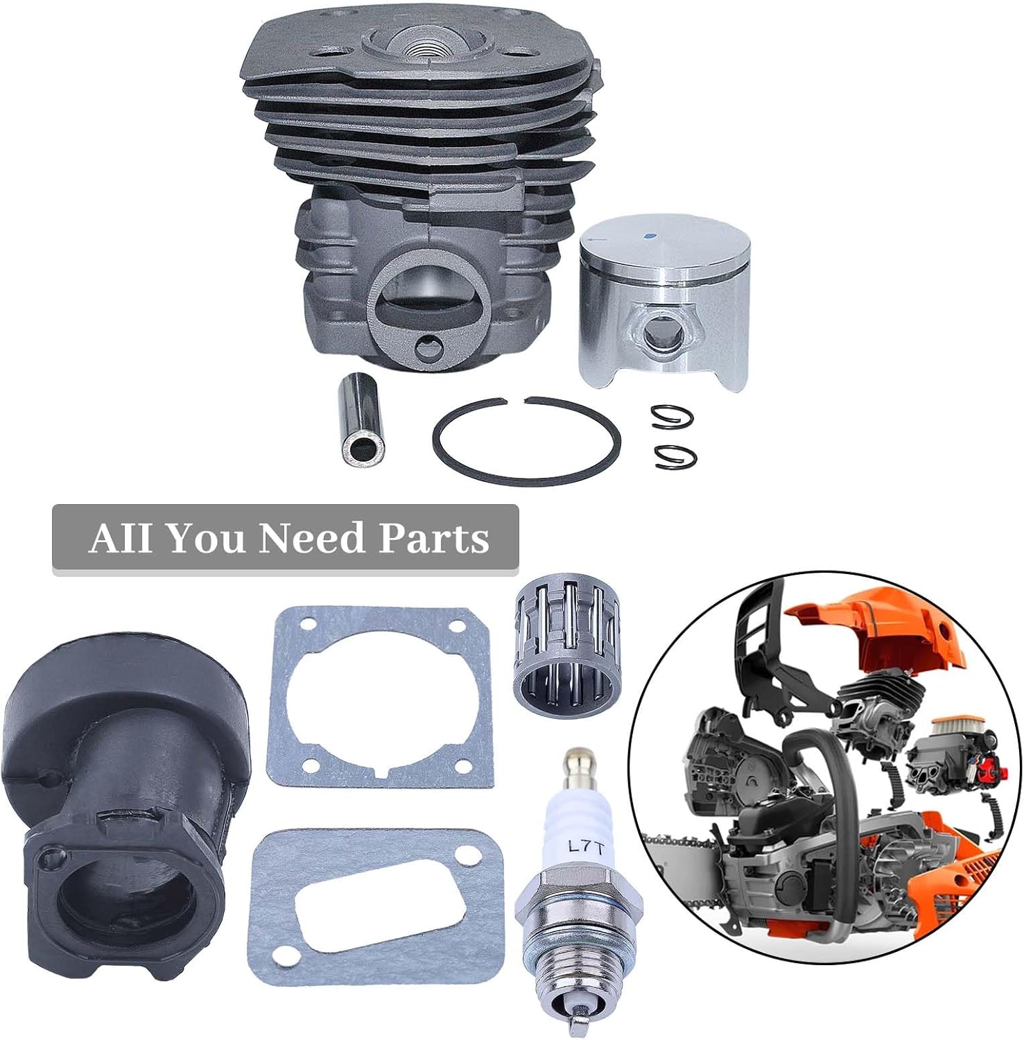 Nikasil Plated Cylinder Piston Kit Gasket Fit Husqvarna 350 351 353 346XP (44mm) Chainsaw Intake Manifold Needle Bearing Spark