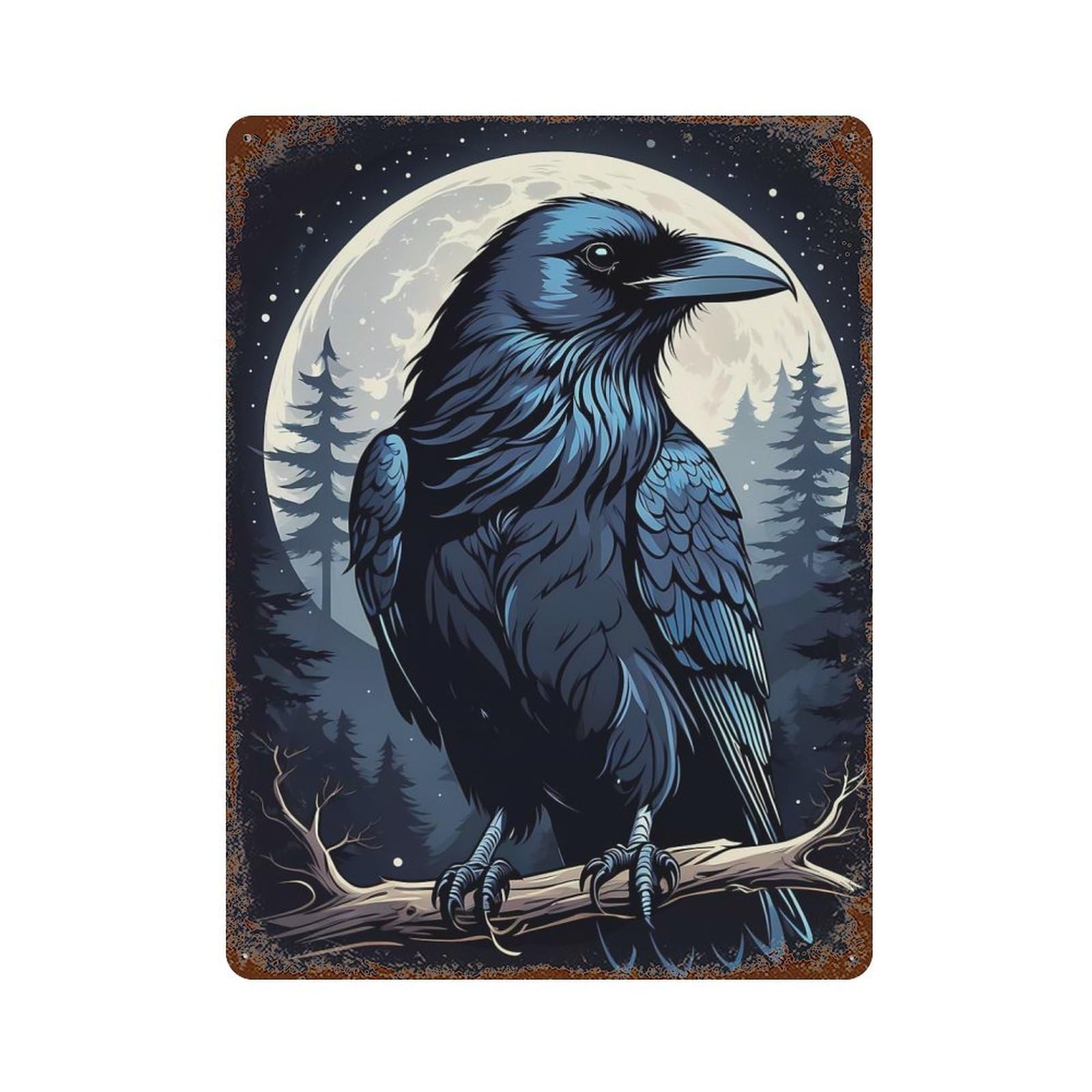 Moonlit Raven 15.7"x11.8" Retro Metal Sign, Industrial Home Decor for Office, Studio And Wall Decor