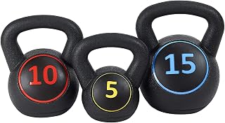 BalanceFrom 30lb Vinyl Kettlebell Set (5, 10, 15 lbs) - 3-Piece Durable Home Gym Weights for Strength Training