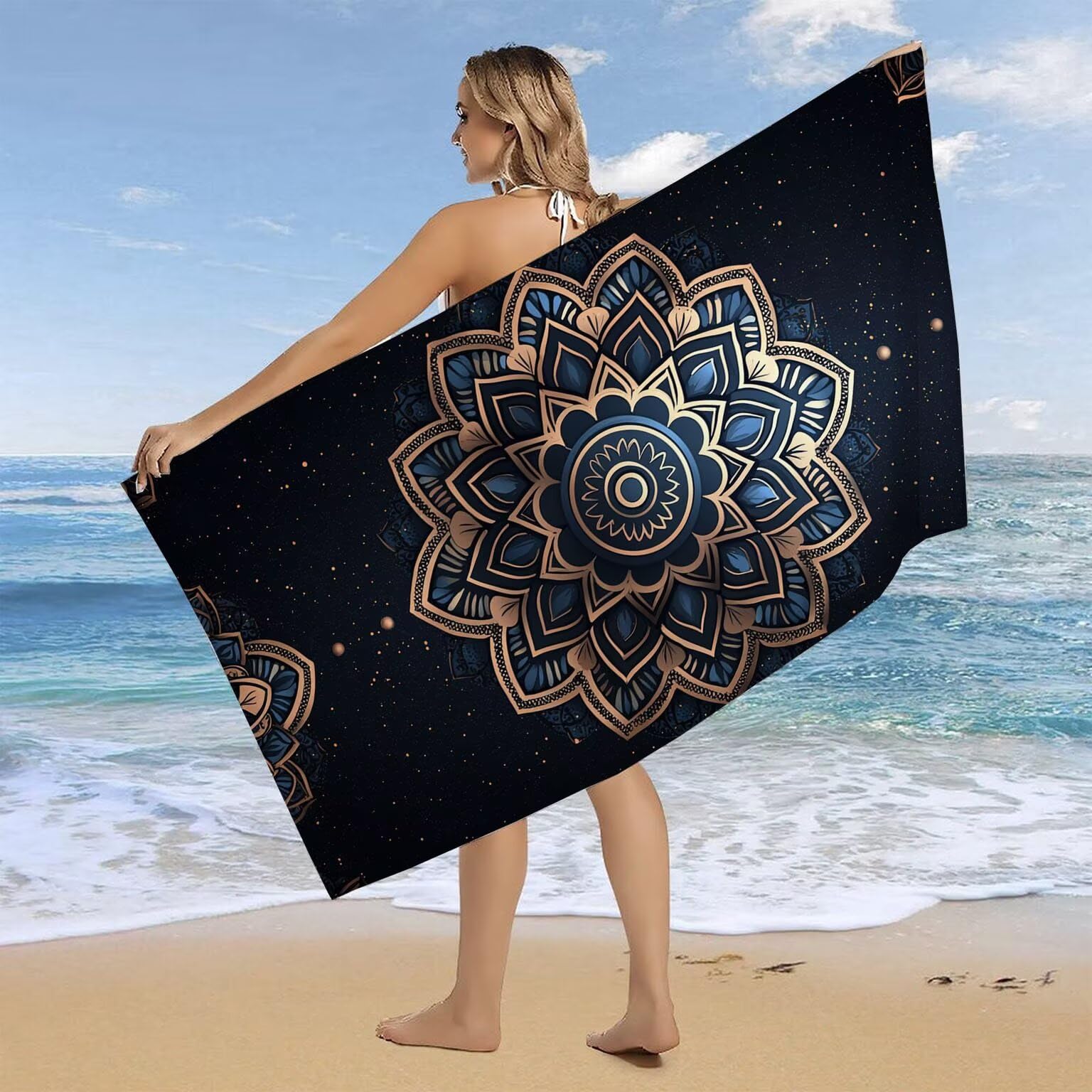 Strandtuch XXL 2er Set 80 x 160 cm, Groß Schnelltrocknendes Mikrofaser Handtuch, Sandfrei Badetuch, Summer Must Haves, für Damen Herren Reise Urlaub Sauna, mit Tasche (Nationalwind Mantaro) B-648