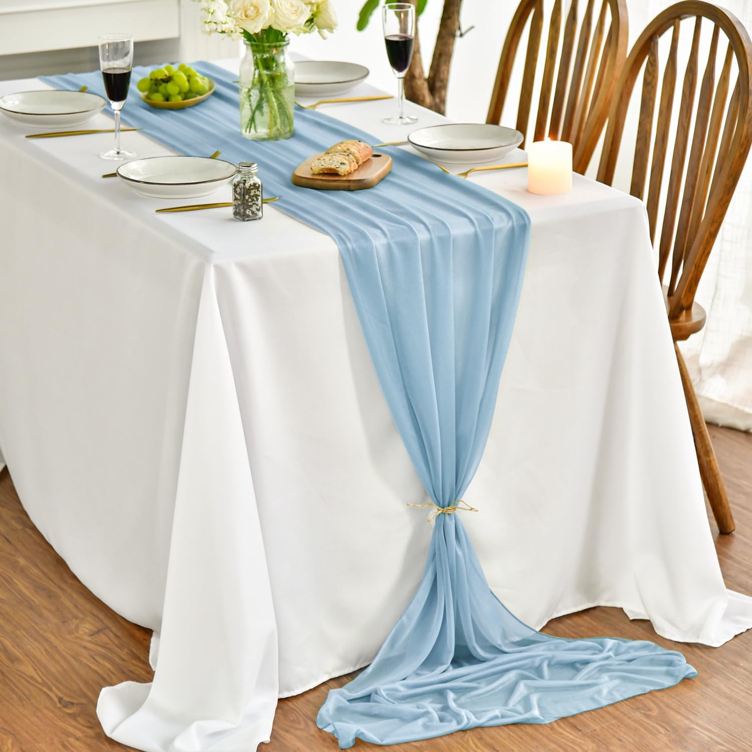 Artoid Mode Gasa muselina decorativa azul polvoriento camino de mesa 75 x 300 cm, mesa de cocina decoración interior vacaciones boda fiesta cumpleaños decoración