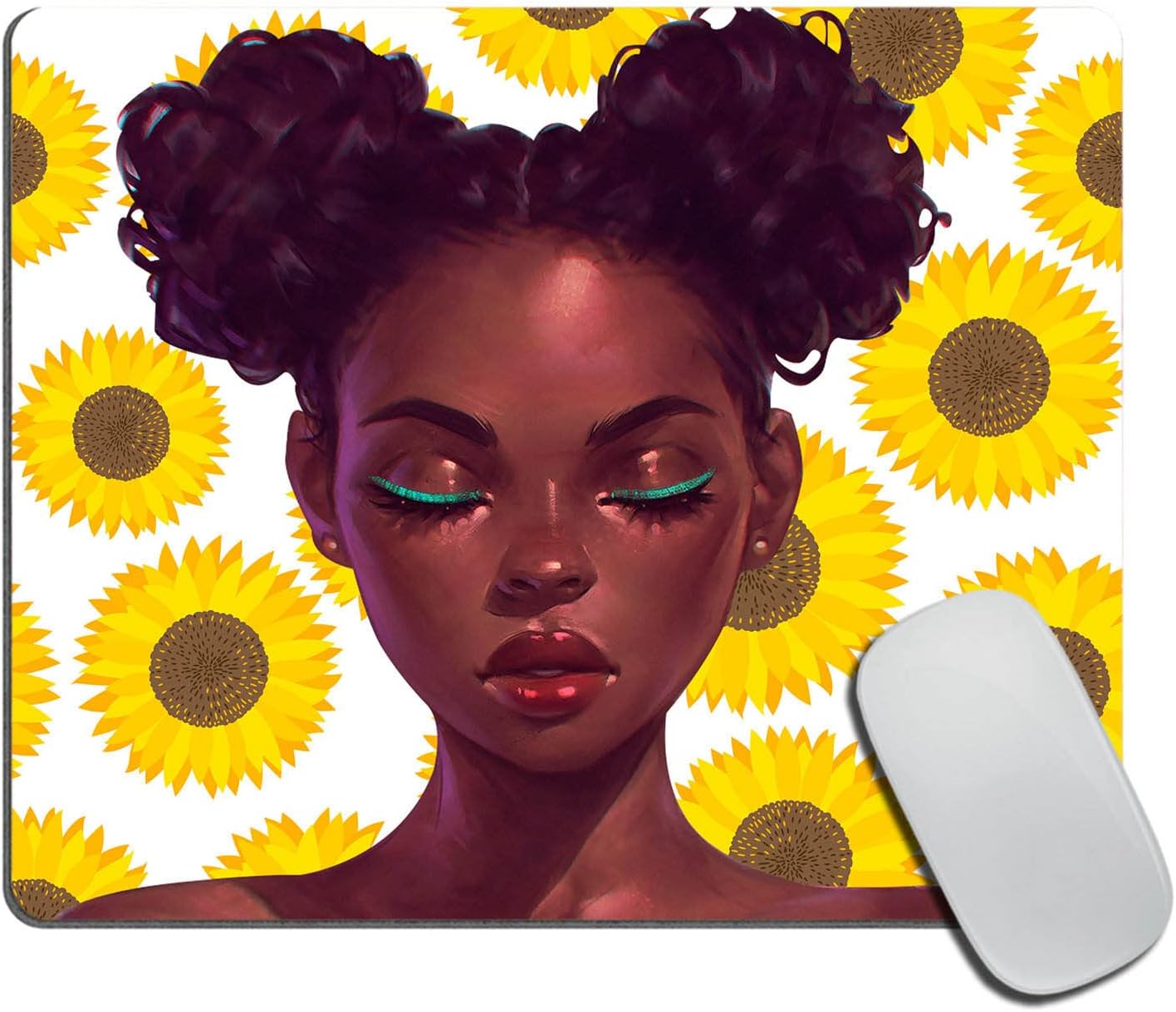 Rectangle Mouse Pad Black Girl, Sunflower and African Women PremiumTextured Custom