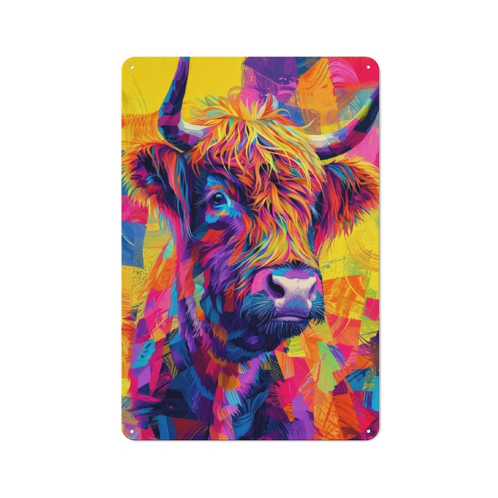 Junmoney Style-8 Garage Style Metal Wall Sign 30X20cm Featuring Scottish Highland Cow Poster, Picture, Metal Print, Paint By Craig Doogan, Garage Wall Decor For Garage, Hobby Room, Office Or Man Cave