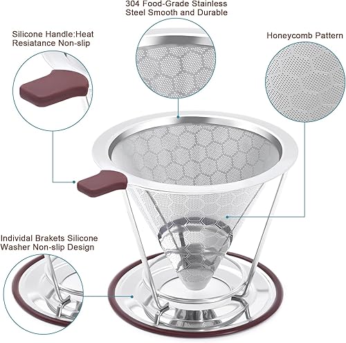 Miniatura 3 de Juego de gotero para verter sobre café, filtro sin papel de acero inoxidable y servidor de vidrio iridiscente, olla resistente al calor, 16.9 fl oz