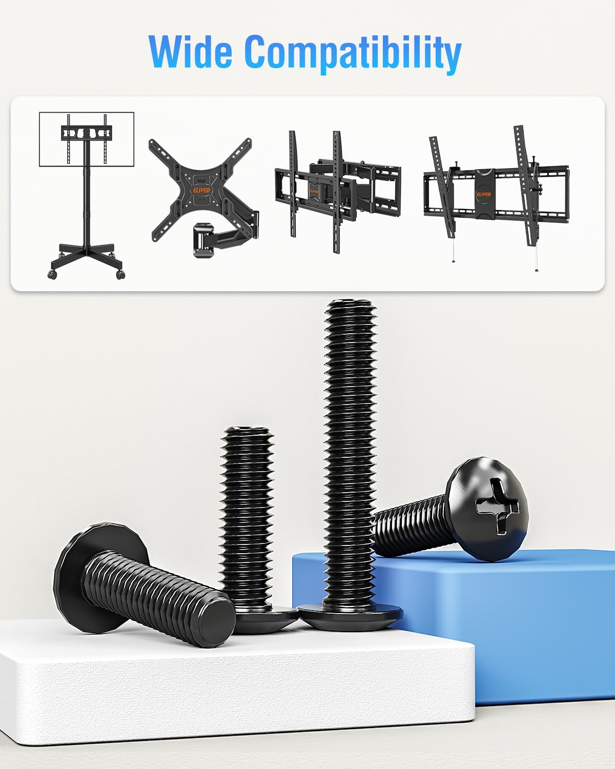 ELIVED Universal TV Mounting Hardware Kit Set with Box, Includes M4 M5 M6 M8 Screws, Washers, Spacers, Replacement Screws for TV VESA Mounting, Fit Most Flat/Curved TV/Monitor up to 80 Inch