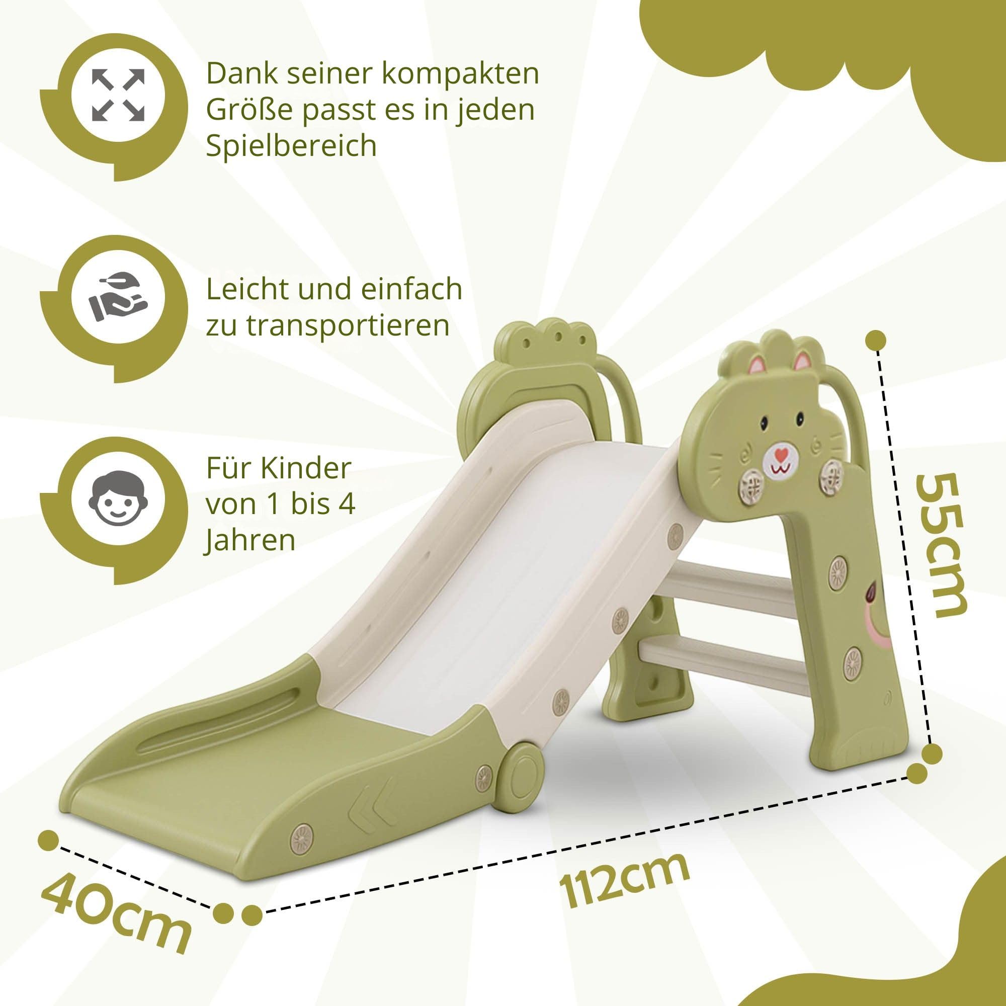 Bambini Kinderrutsche Outdoor & Indoor Klappbar 1-4 Jahre - Rutsche mit CE Zertifikat, Stabile Konstruktion, rutschfeste Stufen, Schneller Aufbau, Platzsparend, 112x49x55 cm, Grün/Weiß